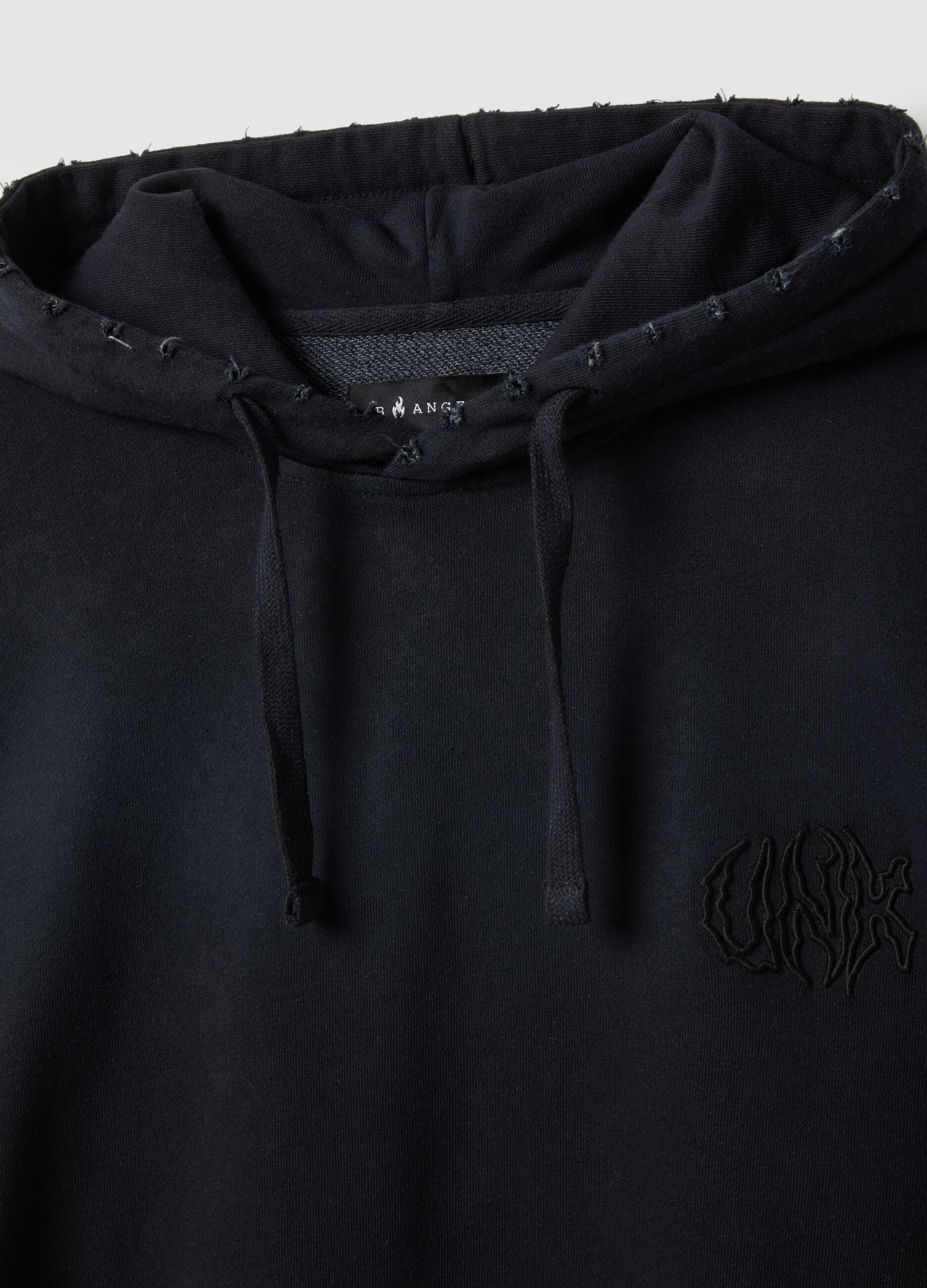 Black cotton blend oversized fit hooded sweatshirt