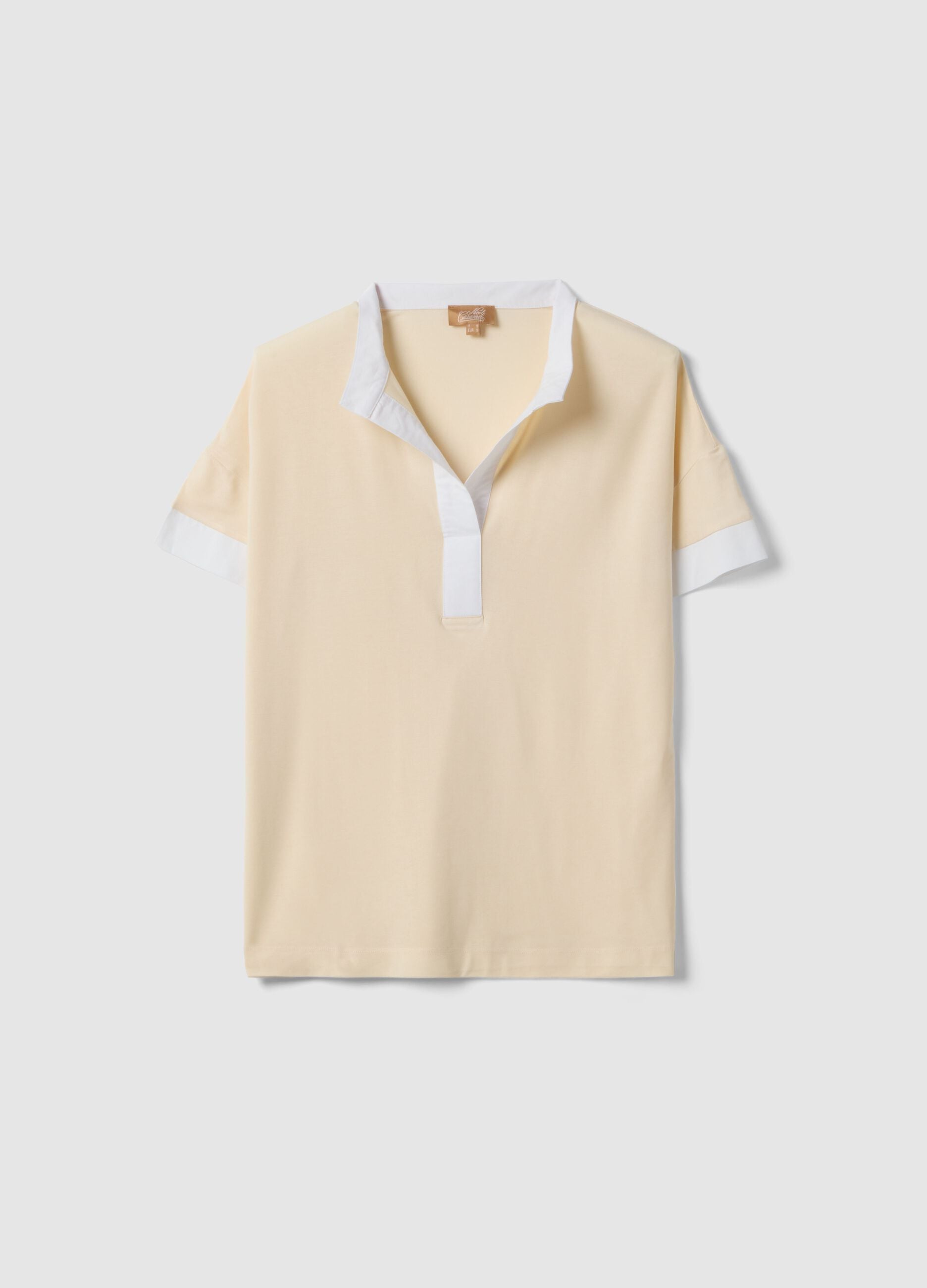 Beige stretchable viscose maternity T-shirt with mandarin collar