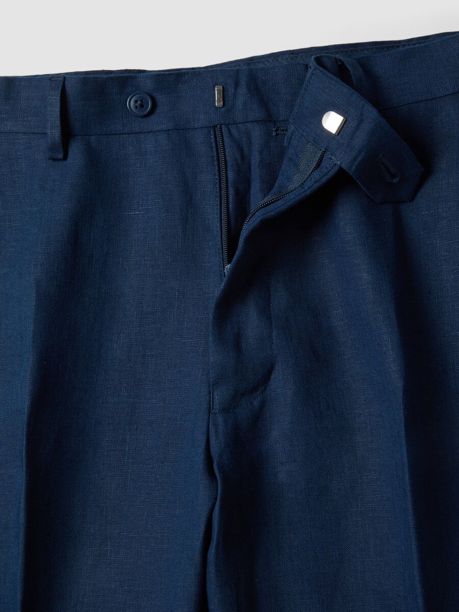 Slim-fit formal trousers in pure blue linen_5