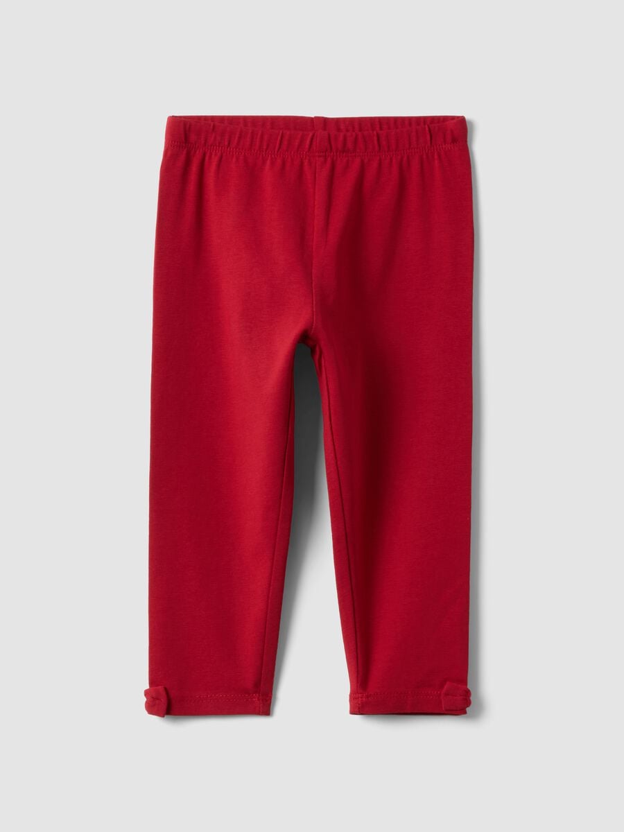 Red stretch organic cotton leggings with bow details for baby girl_0