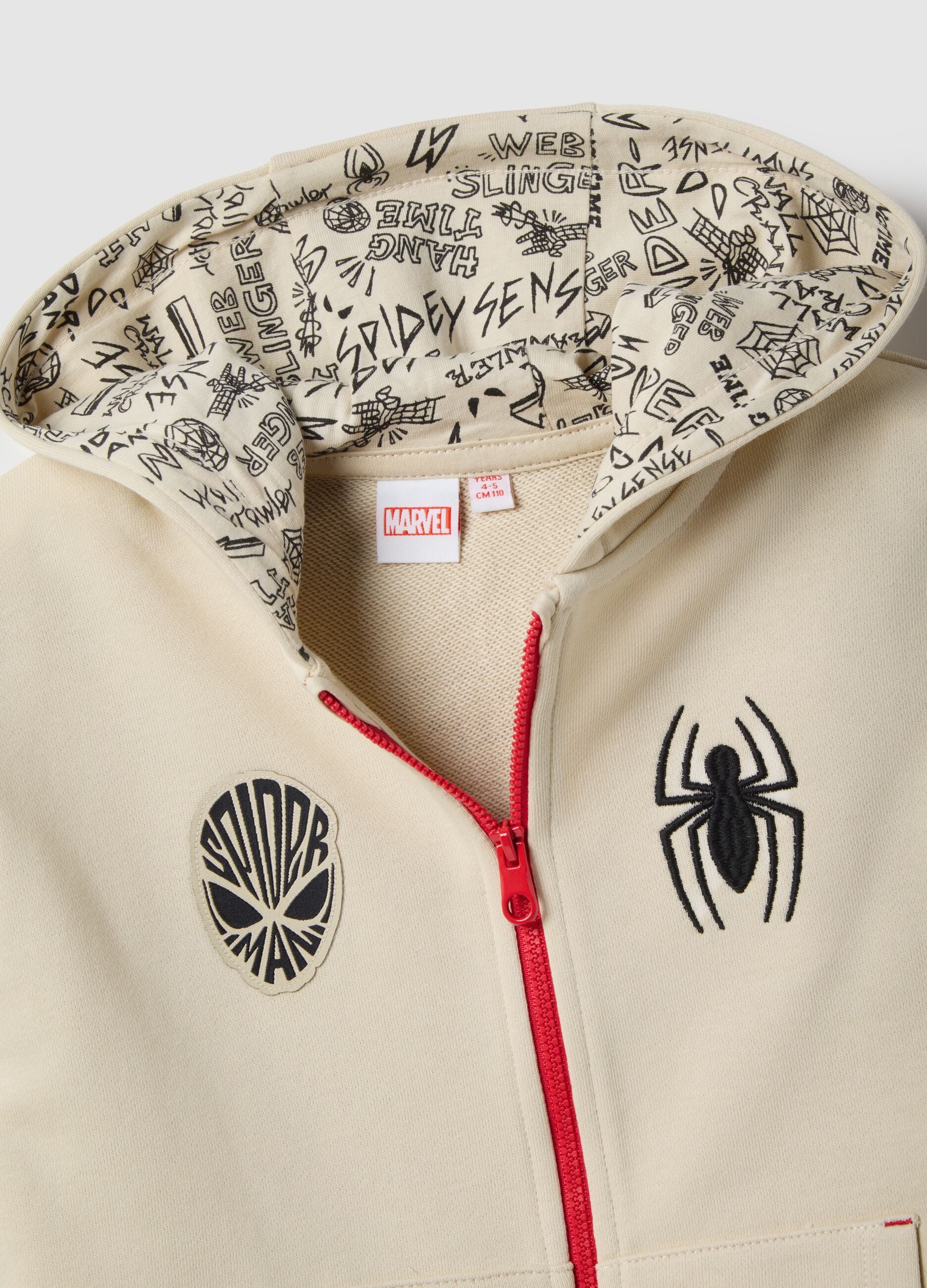 Boys' beige cotton blend sweatshirt with Spider-Man print