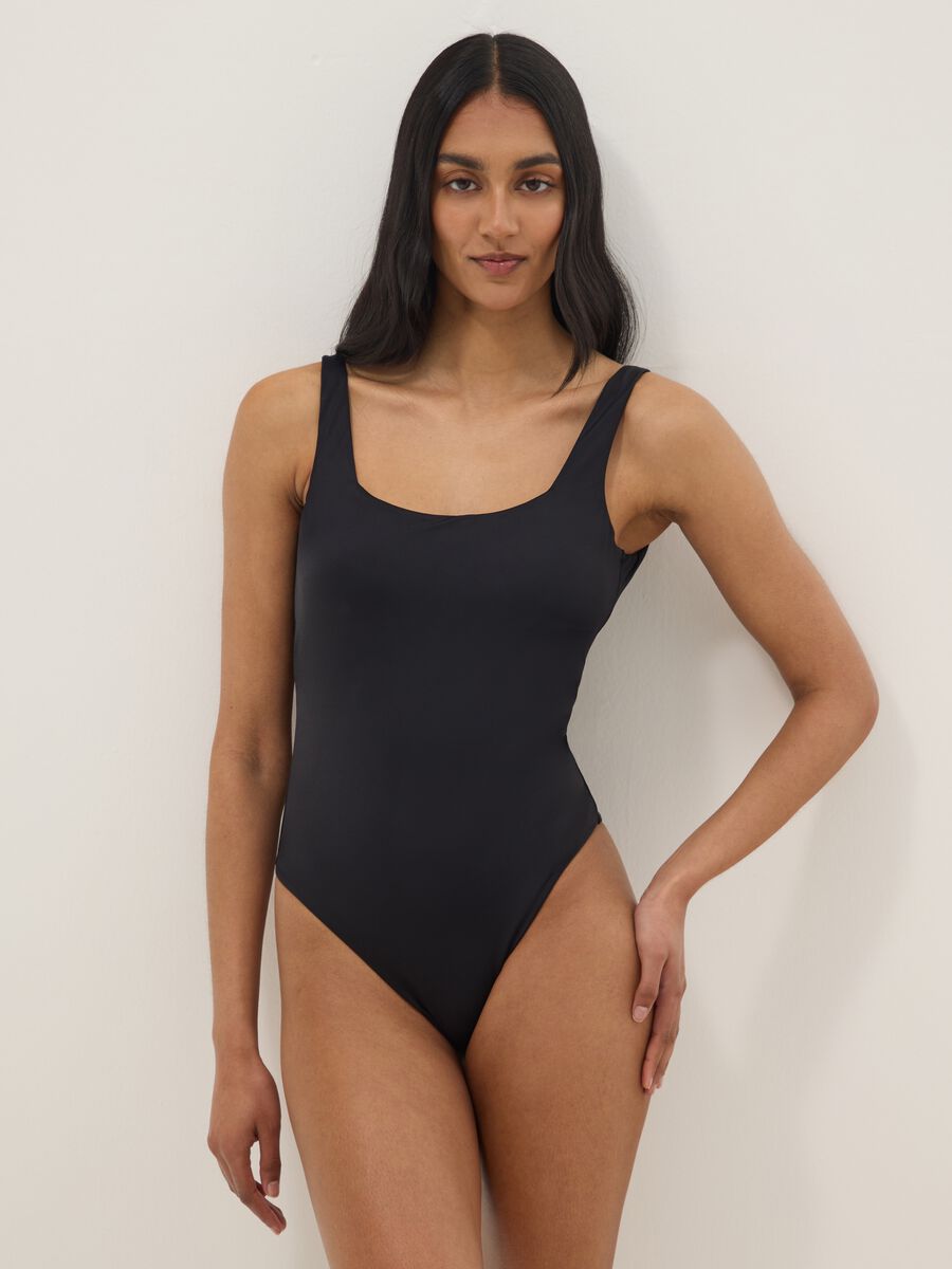 Black Stretch One-Piece Swimsuit with Padding_0