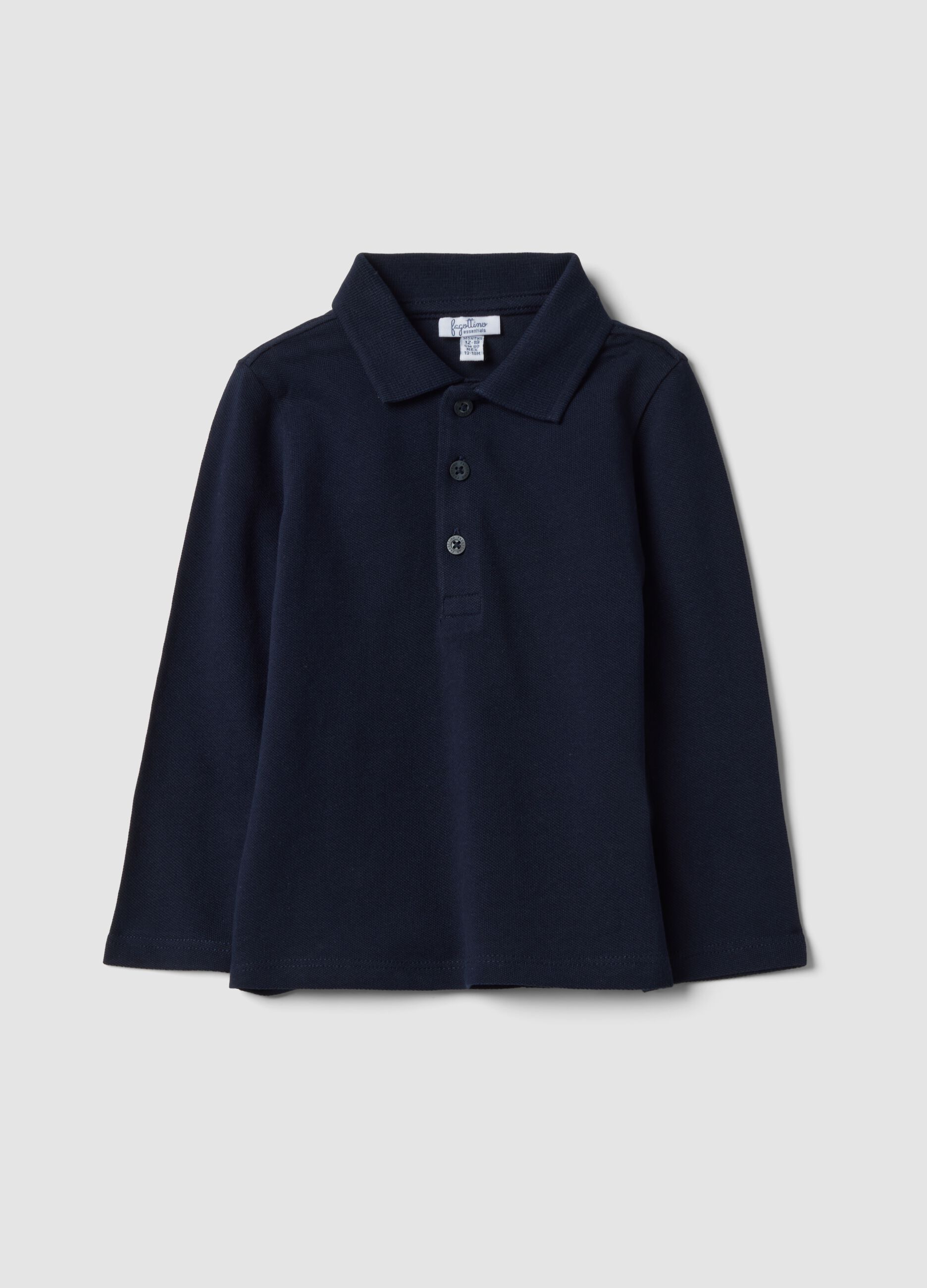 Blue long-sleeved organic cotton polo shirt