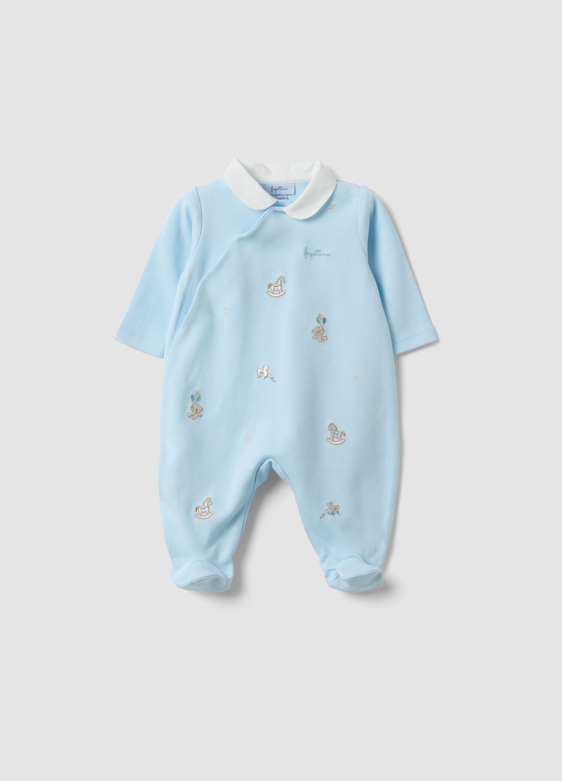 Light Blue Organic Cotton Babygrow with Classic Collar