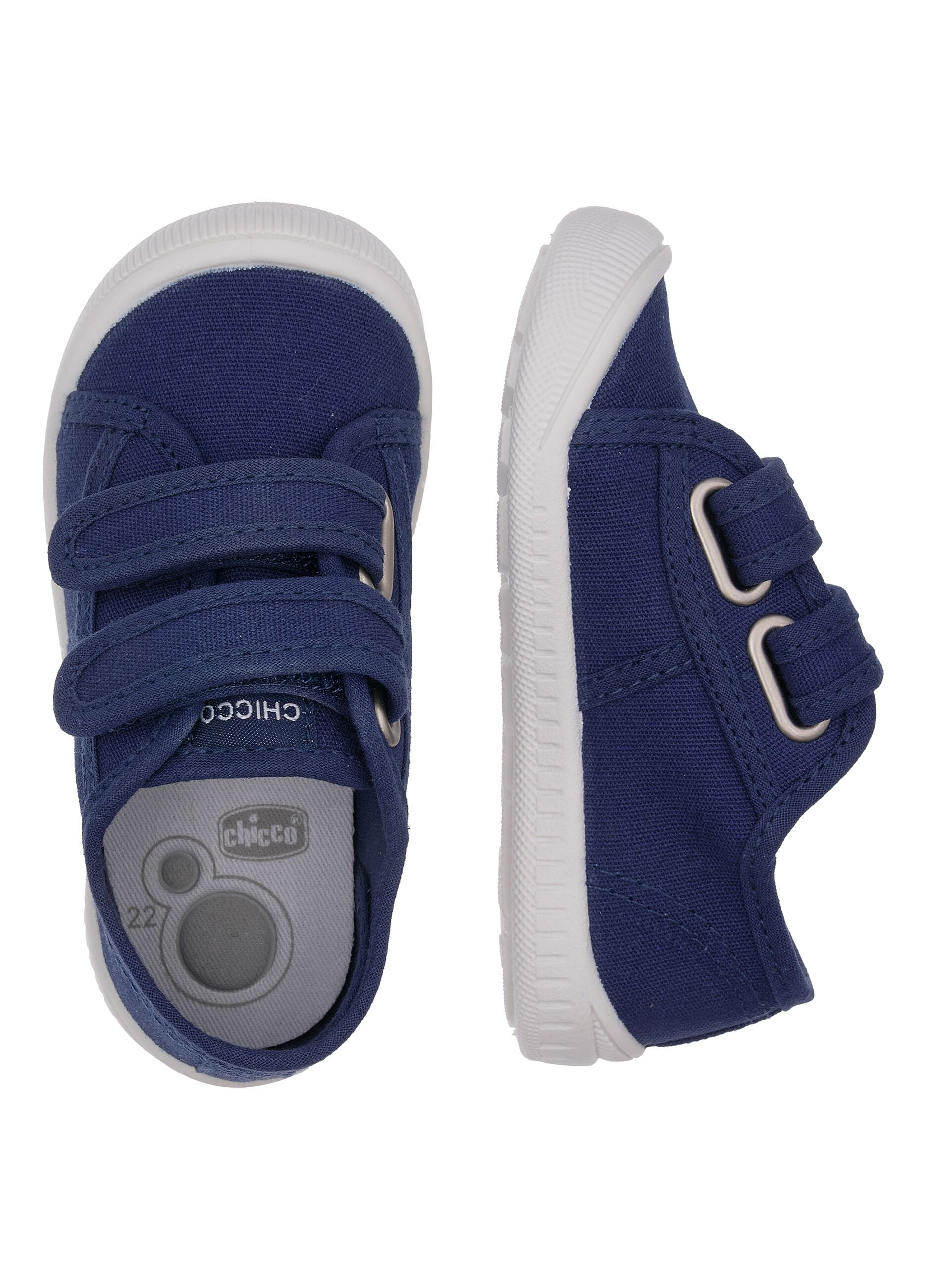 Blue children's sneakers with Velcro strap