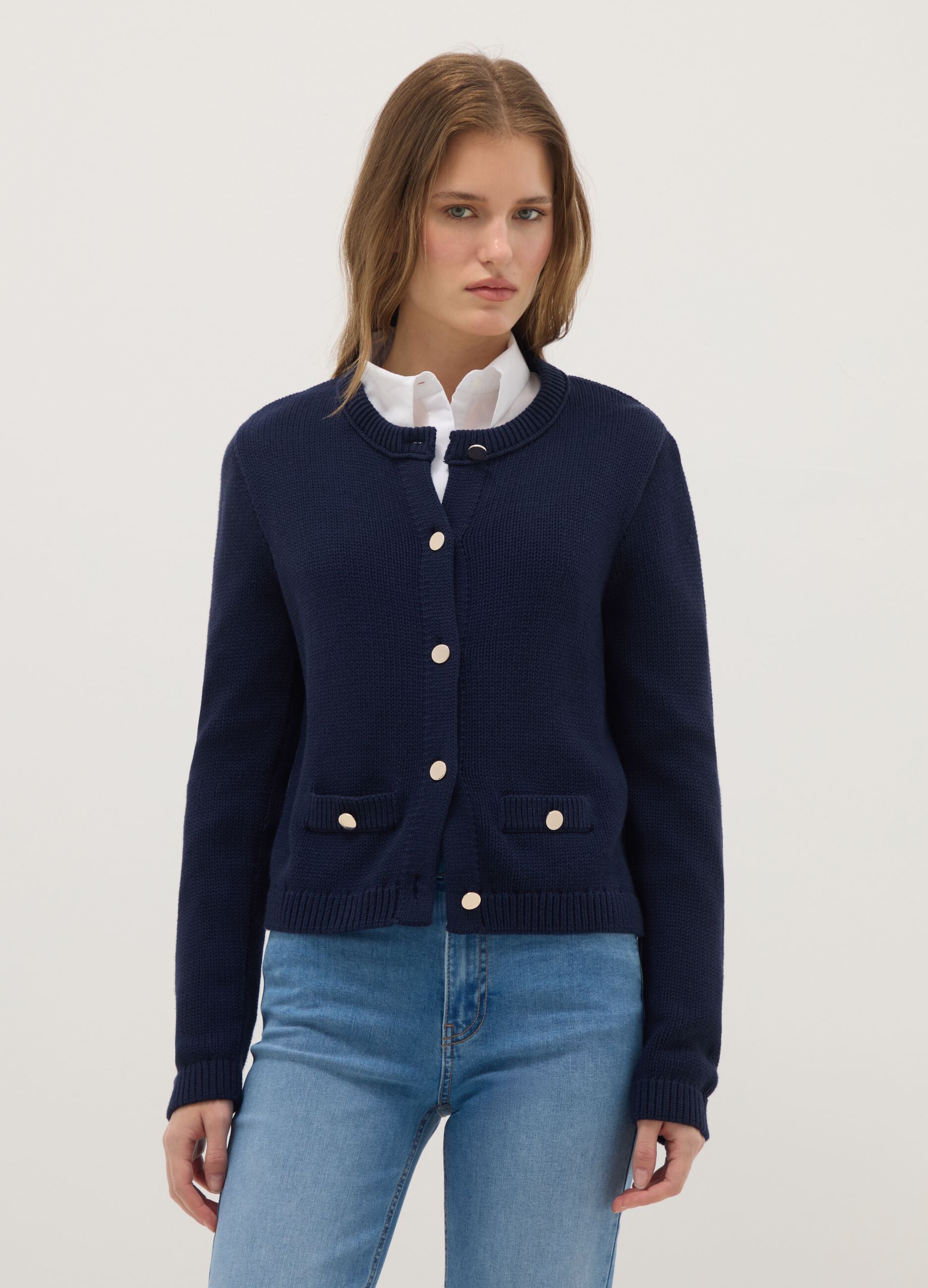 Regular fit blue cardigan in pure cotton with buttons