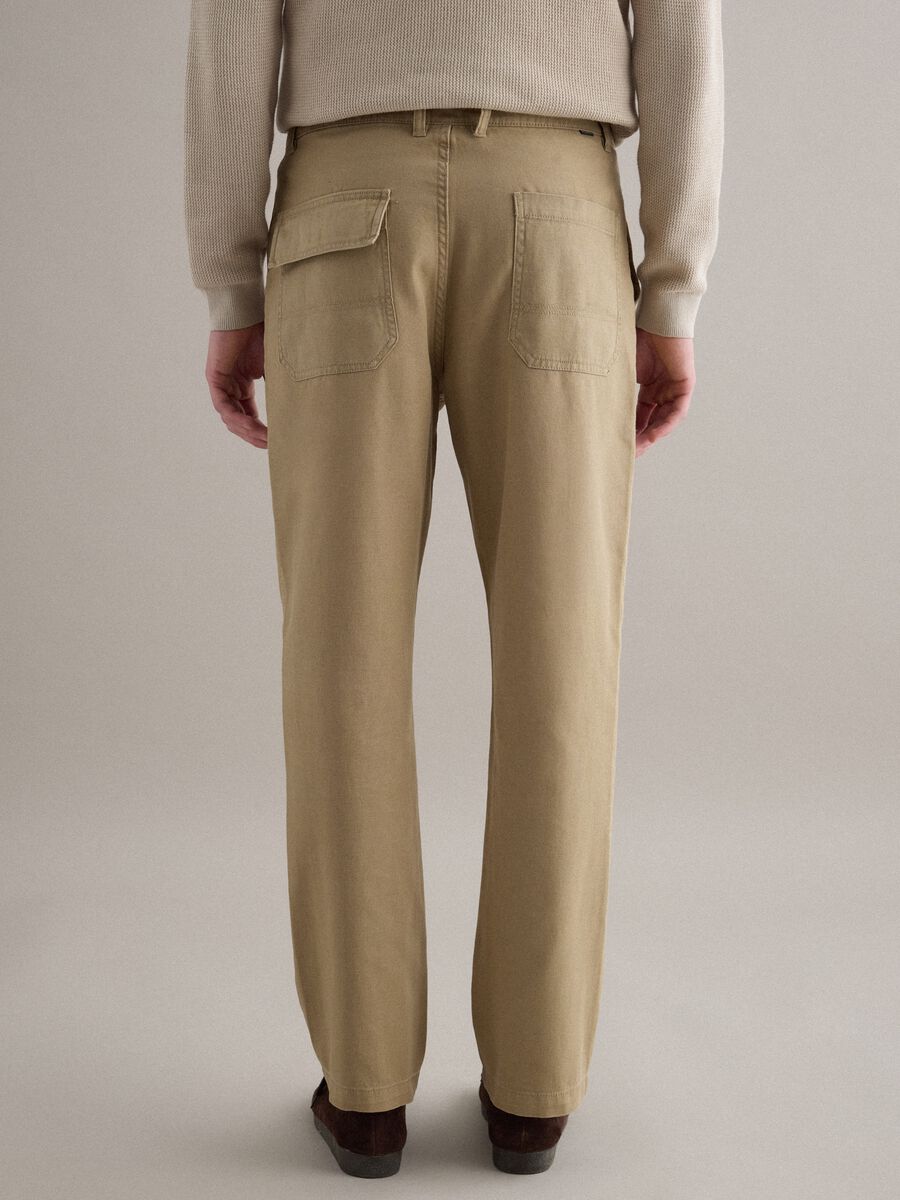 Beige Regular Fit Cotton and Linen Trousers_2
