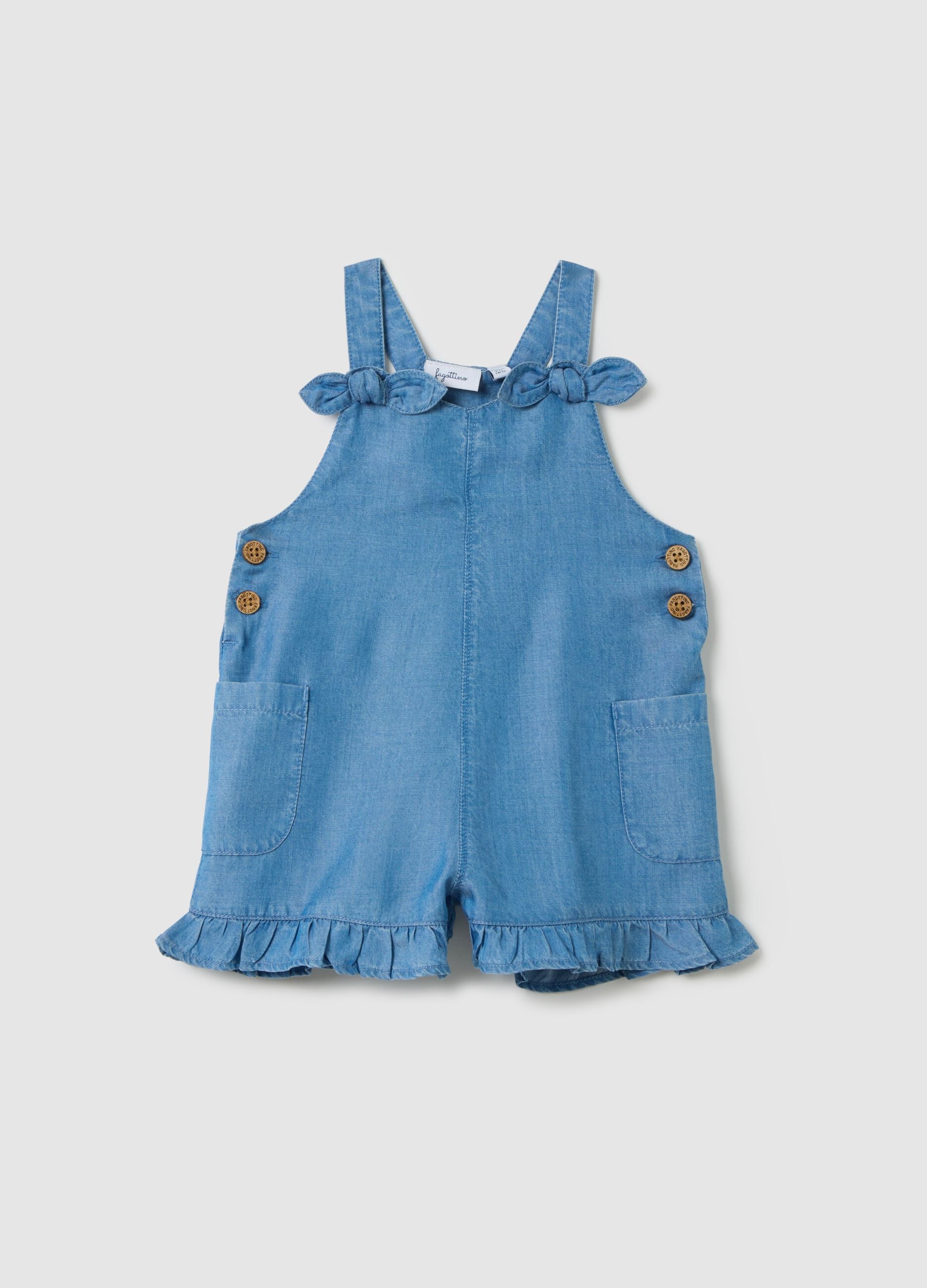100% Lyocell denim baby girls&rsquo; pinafore with  regular fit and frills 