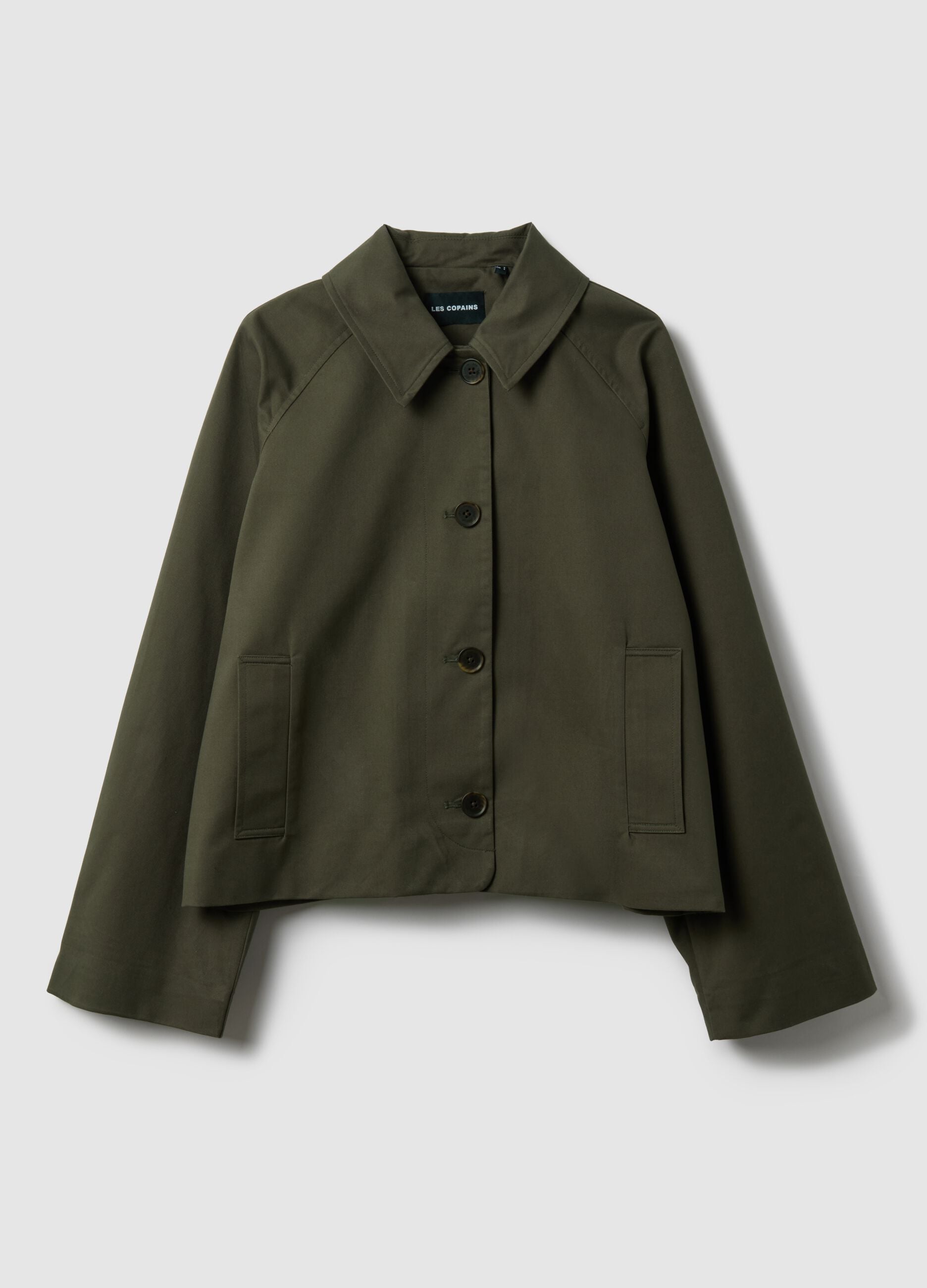 Green pure cotton jacket with buttons, regular fit