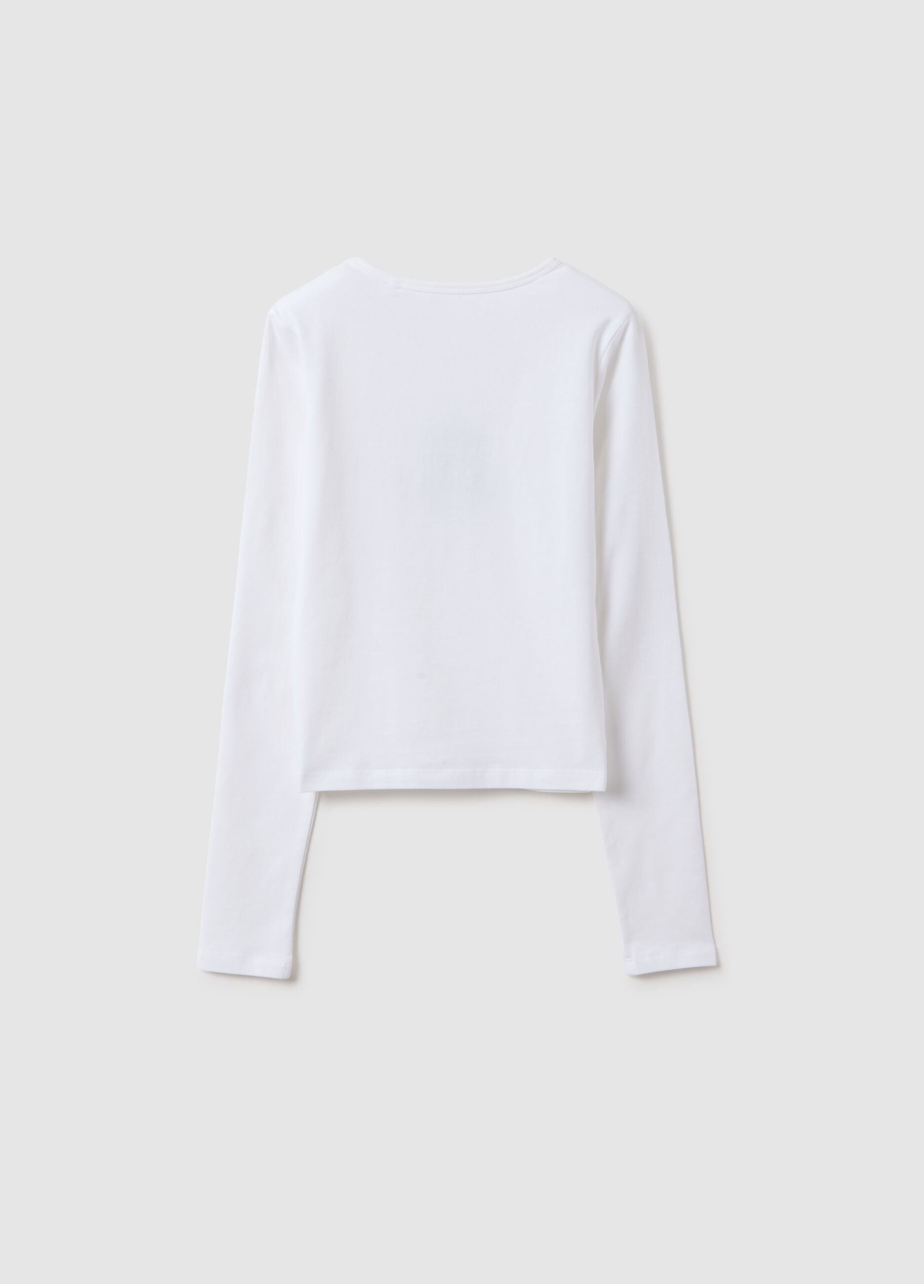 White stretch cotton slim fit girl's top with print