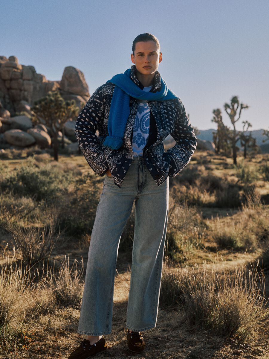Straight leg blue denim jeans in pure cotton_1