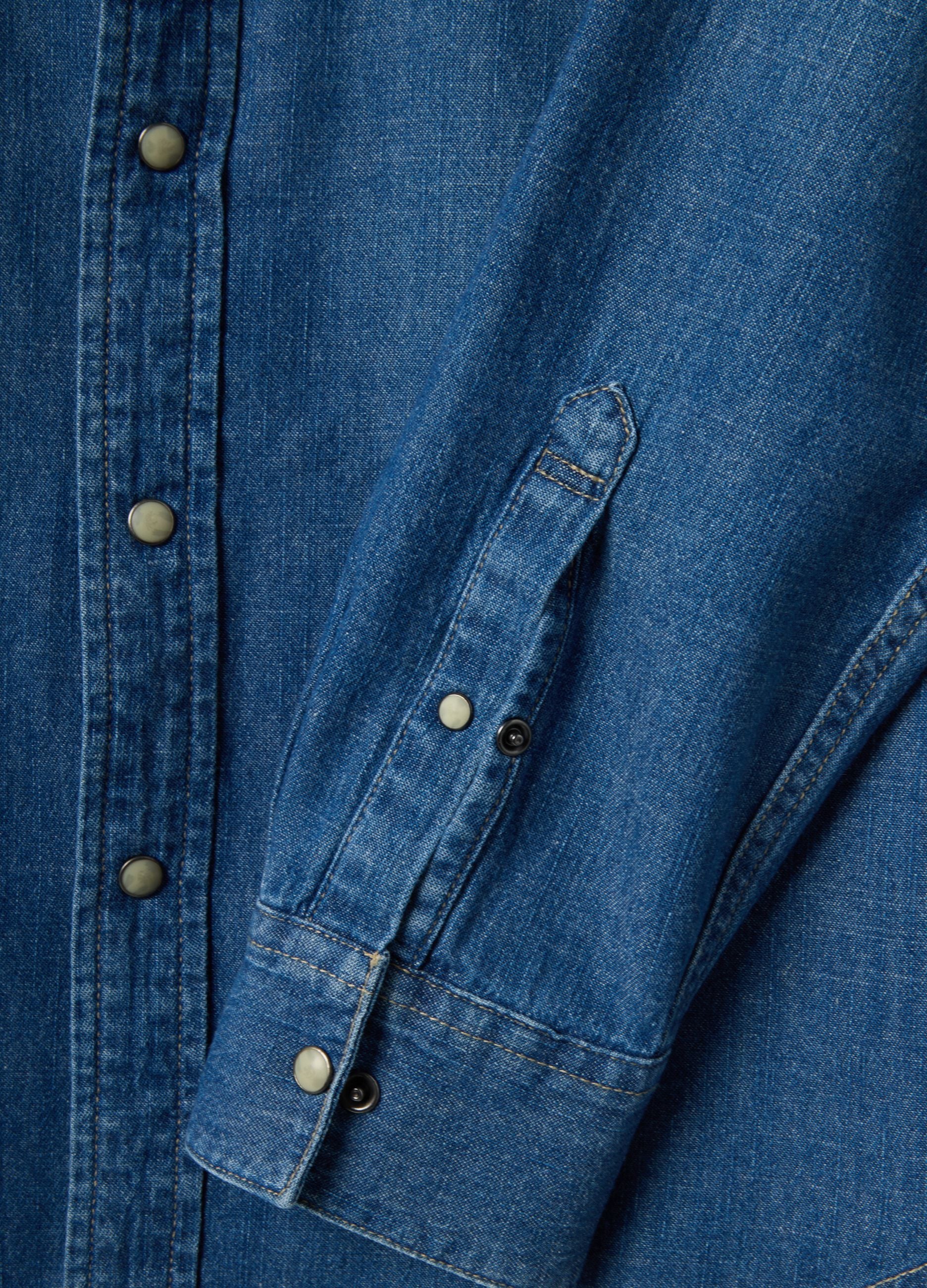 Blue denim regular fit pure cotton shirt with pockets
