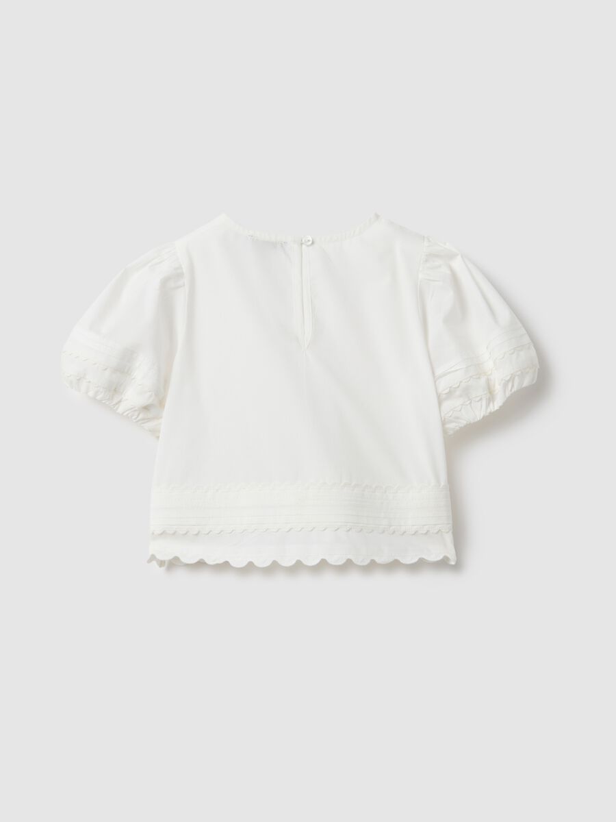 Girls' white pure cotton blouse regular fit with decorations_1