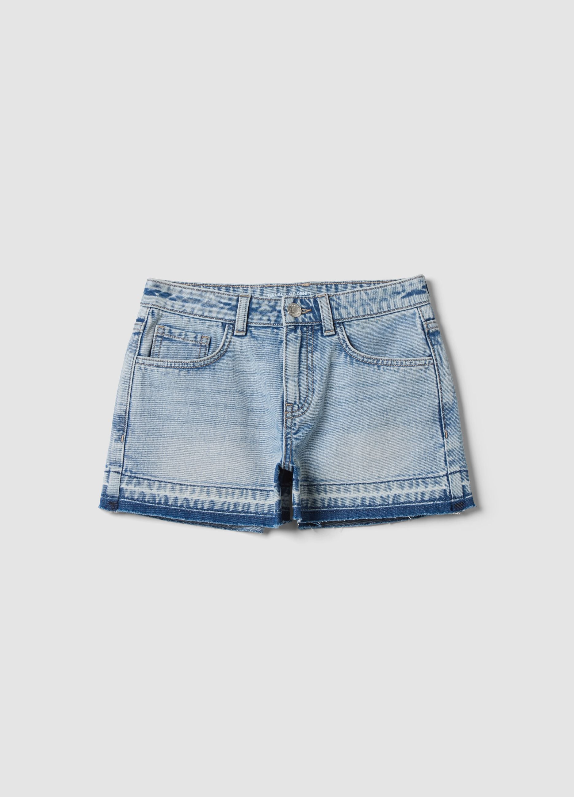 Blue pure cotton denim shorts for girls &ndash; straight fit