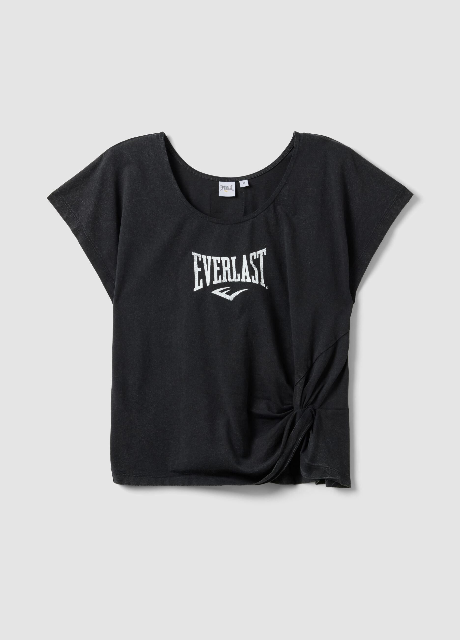 Black pure cotton regular fit T-shirt with knot detail