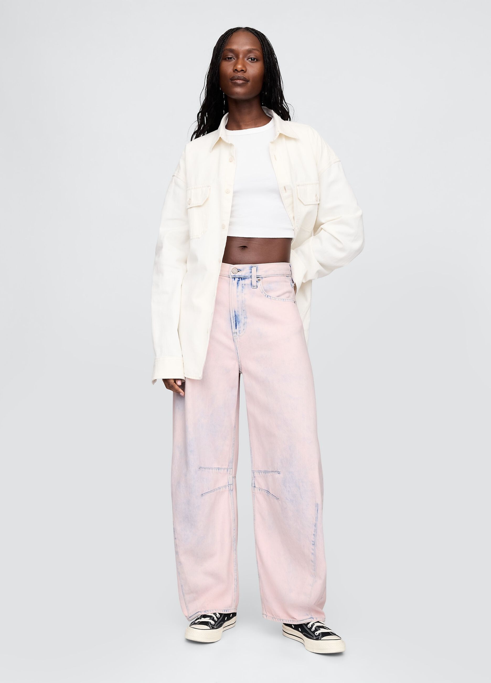 Pink denim trousers with regular fit
