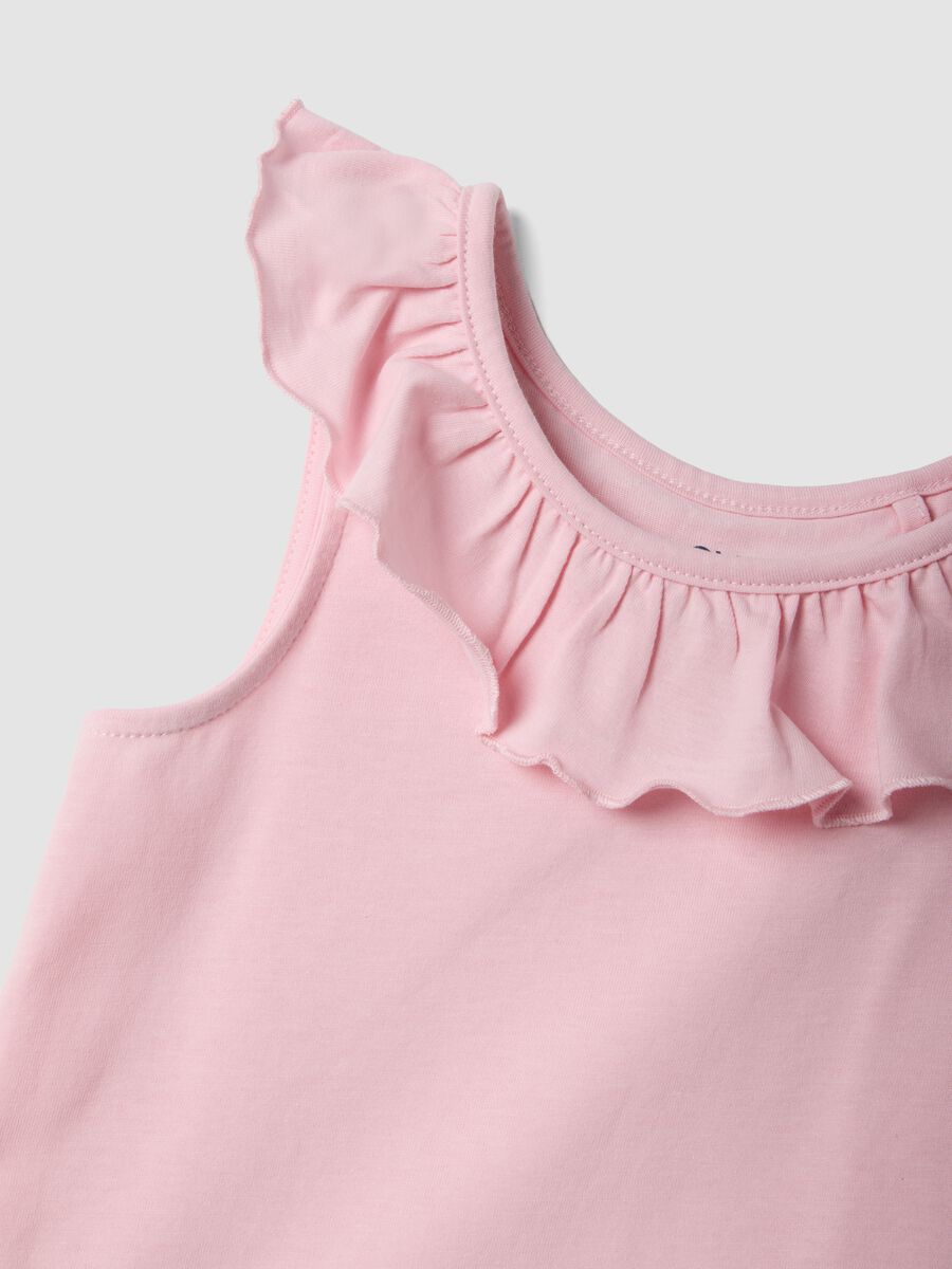 Pink pure cotton regular-fit girls&rsquo; tank top with frills_2
