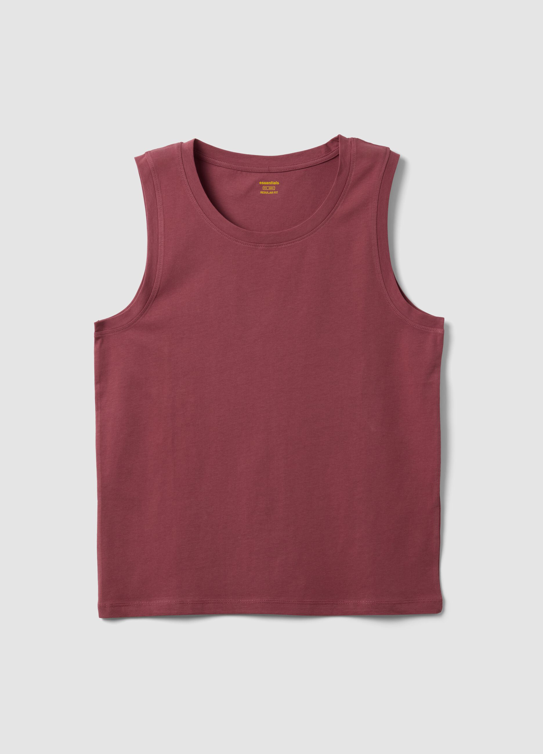 Red crew-neck vest top in pure cotton, regular fit