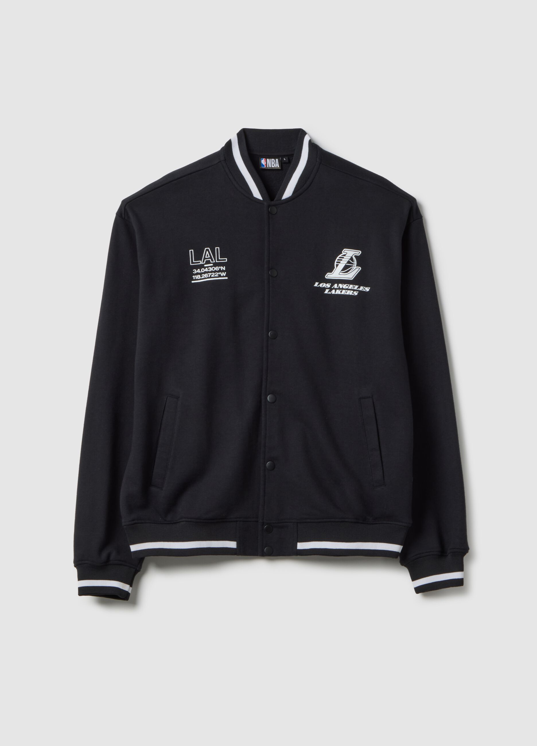 Black regular fit cotton blend jacket with Lakers logo