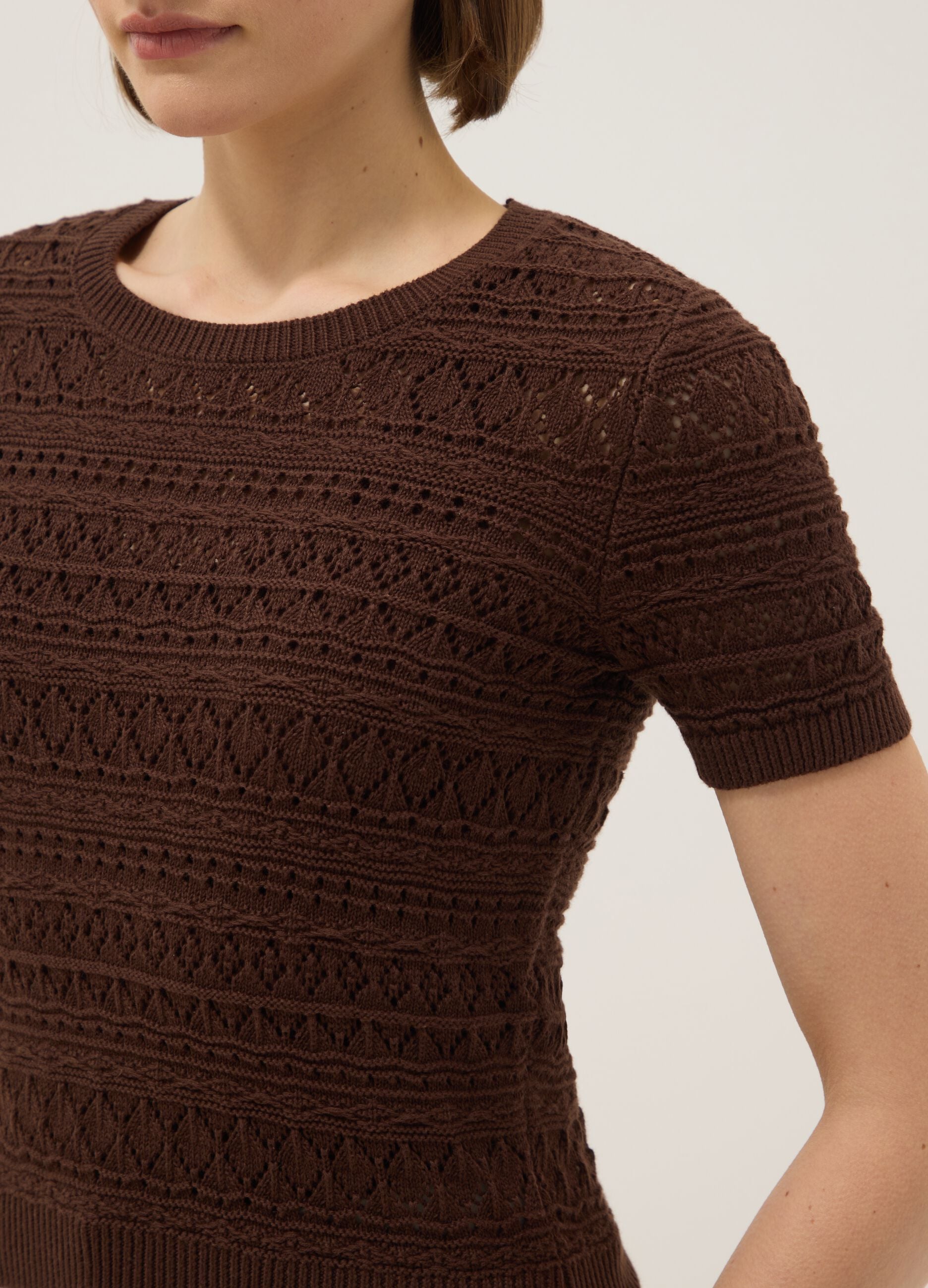 Brown pure cotton regular fit knitted shirt