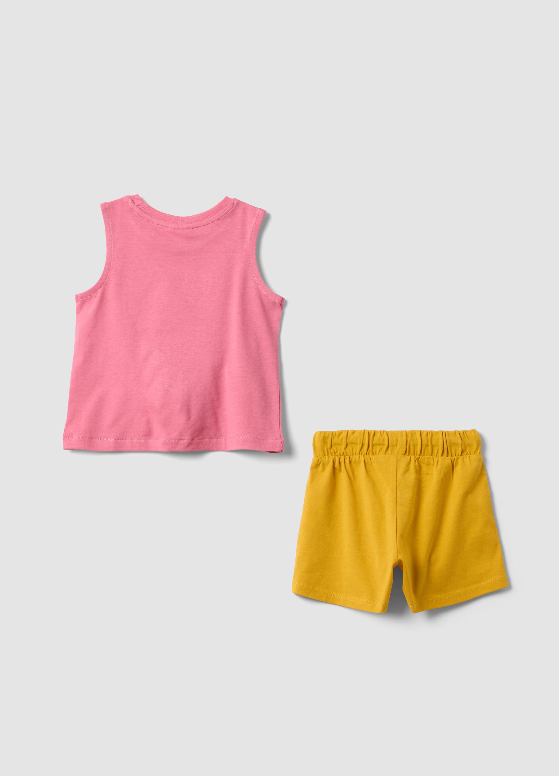 Pink and yellow pure cotton top and shorts set for baby girl