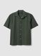 Green short-sleeve pure organic cotton shirt with bowling collar, regular fit_4