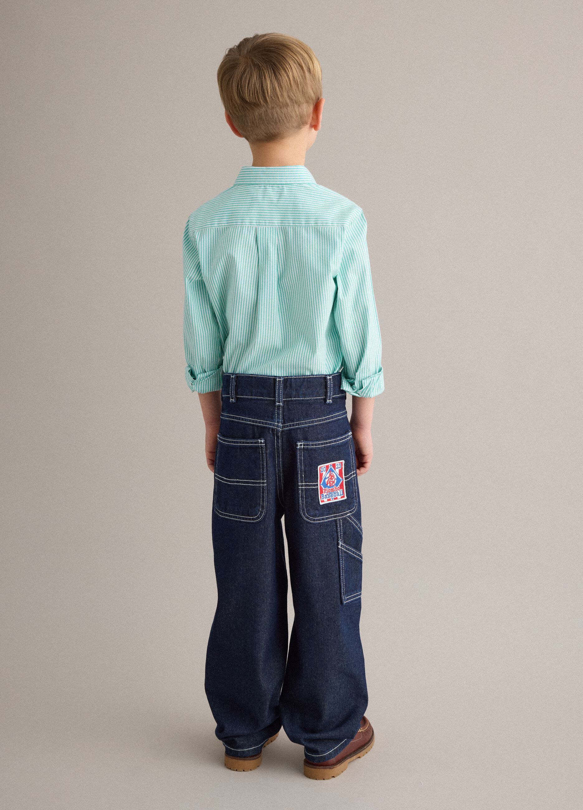 Children's blue pure cotton trousers regular fit with exposed stitching