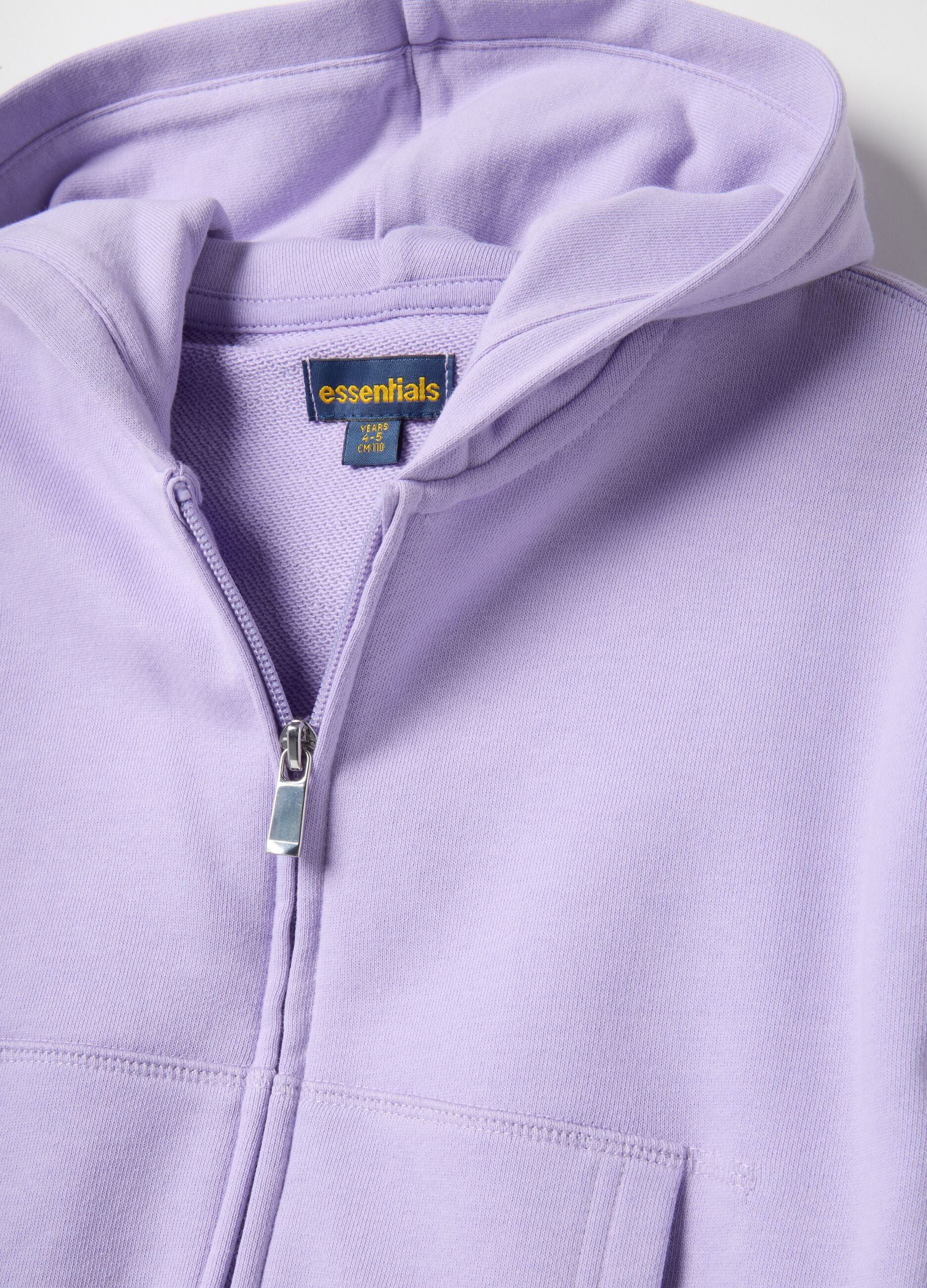 Girls' purple hoodie with zip, regular fit pure cotton