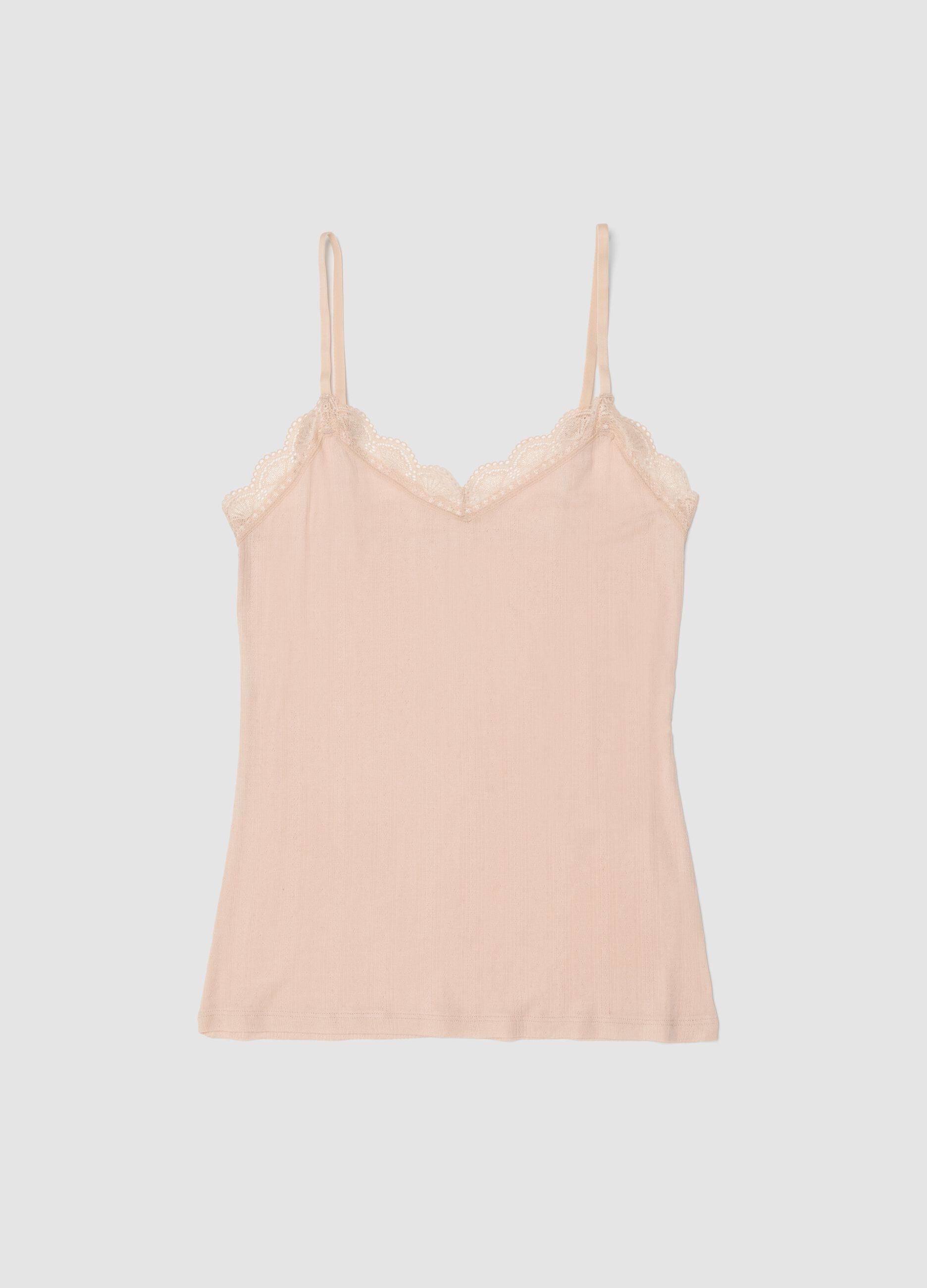 Pink stretch modal vest regular fit with lace