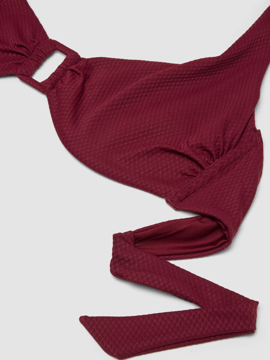 Red stretch triangle bikini top with central buckle_5