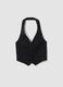 Black cropped striped stretch viscose waistcoat_0