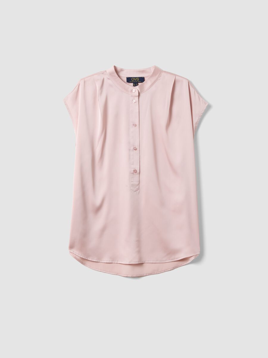 Regular fit pink short-sleeve blouse with a Mandarin collar_4
