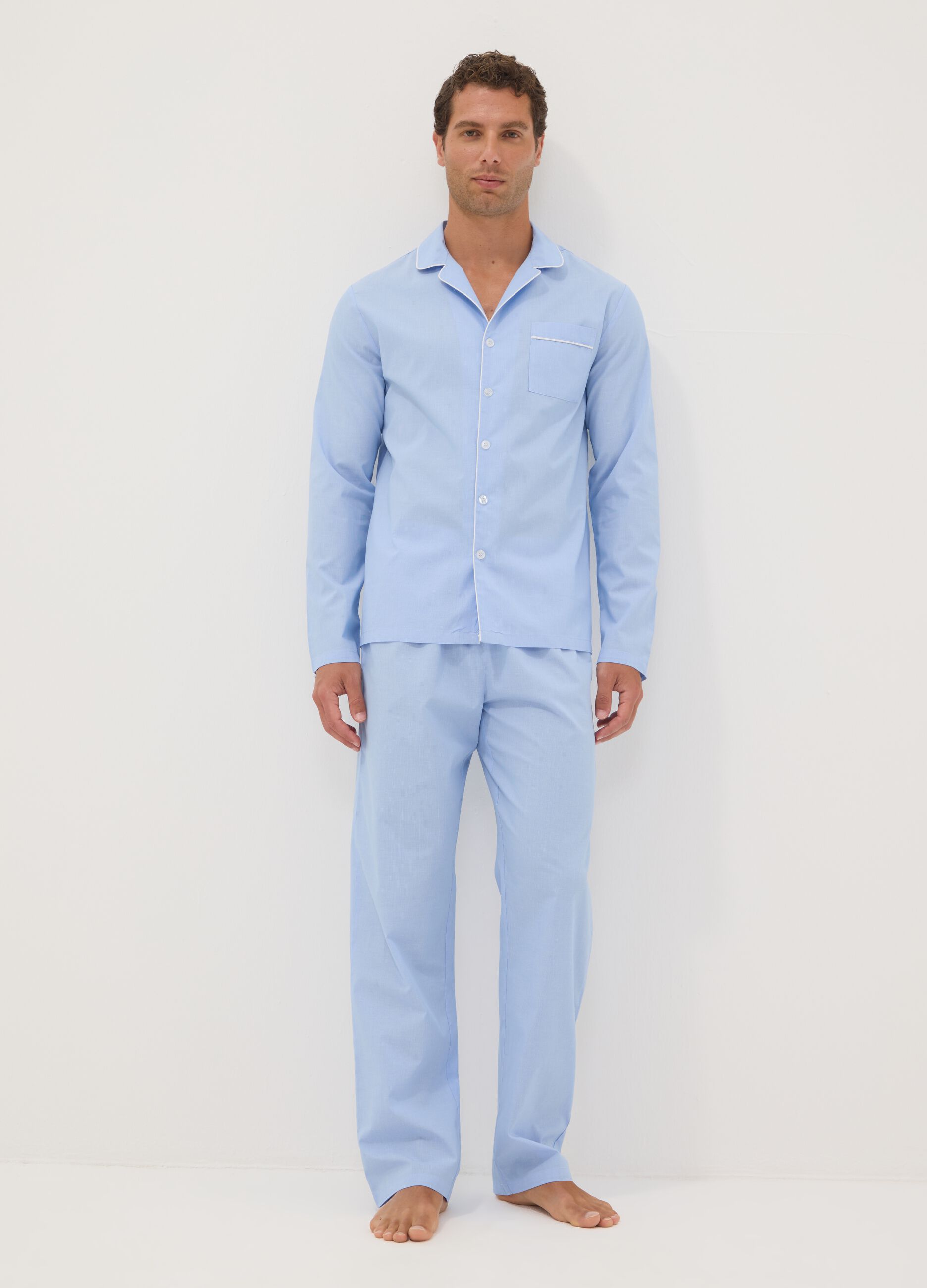 Light blue organic cotton pyjamas with collar