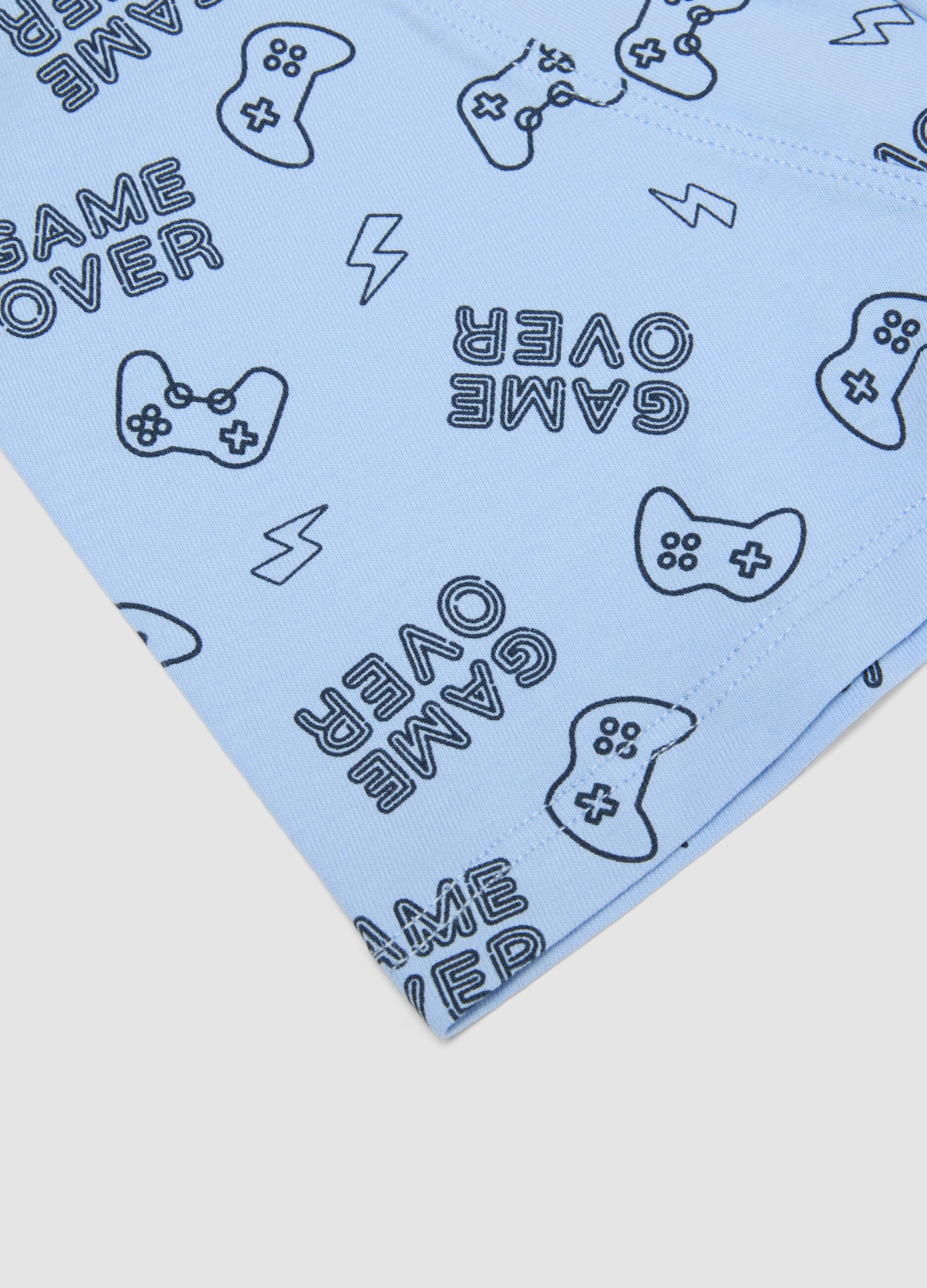 Blue organic cotton midi boxer shorts with gaming print, regular fit, for boys