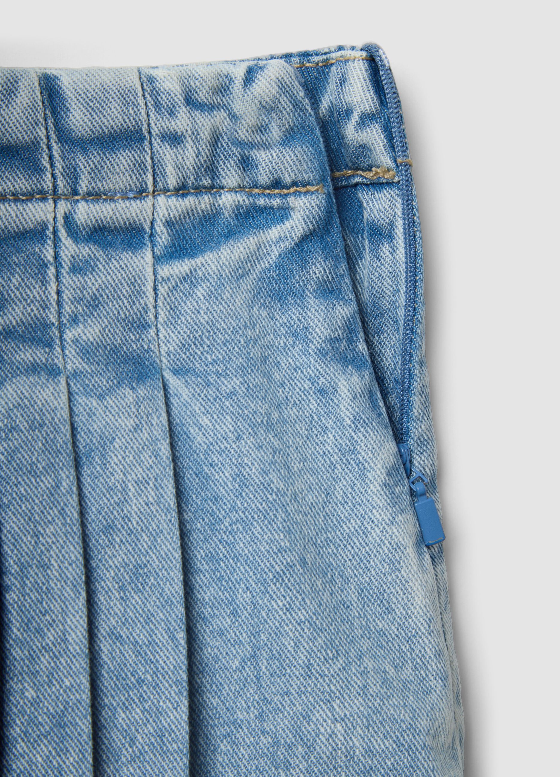Light blue pleated denim skirt in pure cotton for girls