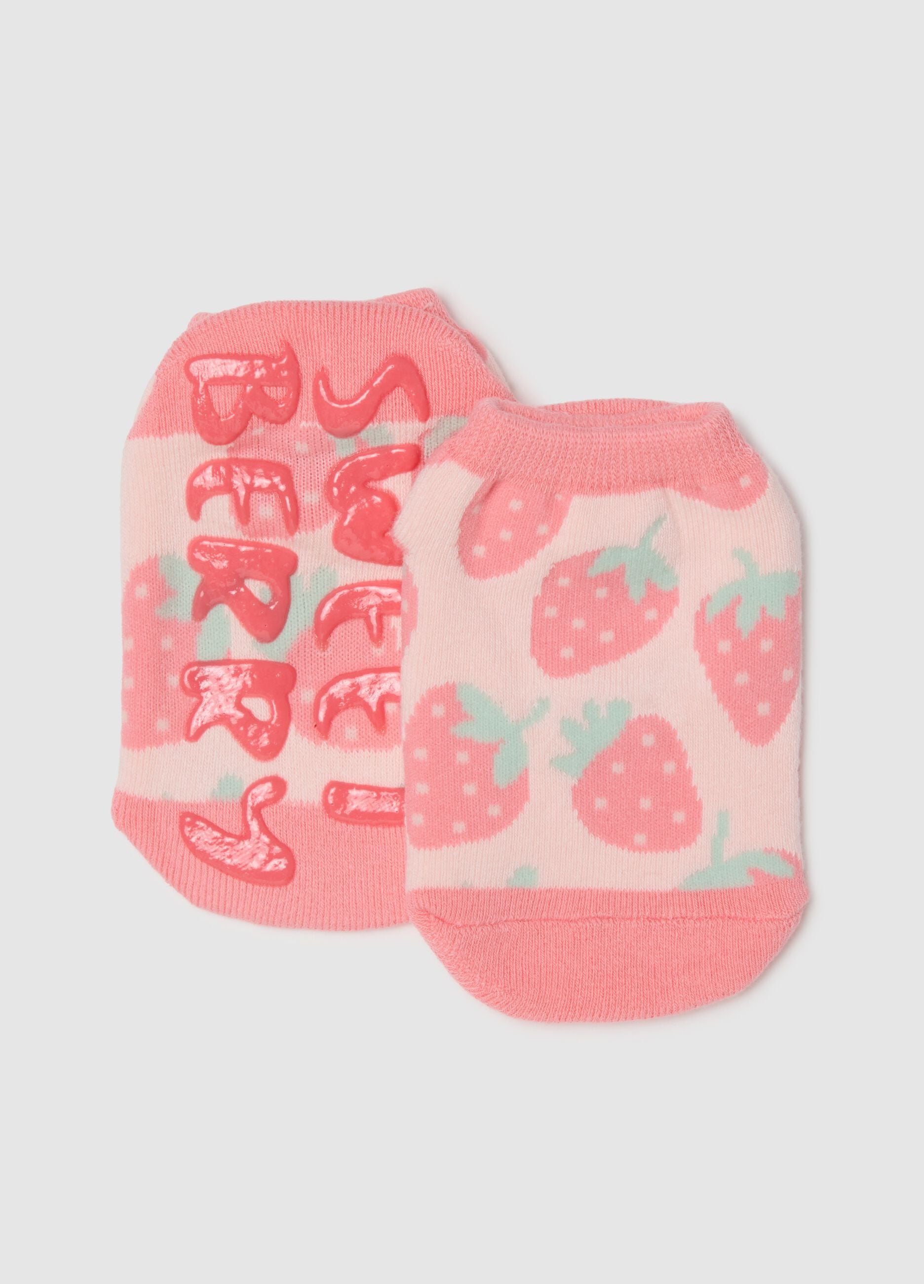 Girls' pink cotton blend socks regular fit with strawberries