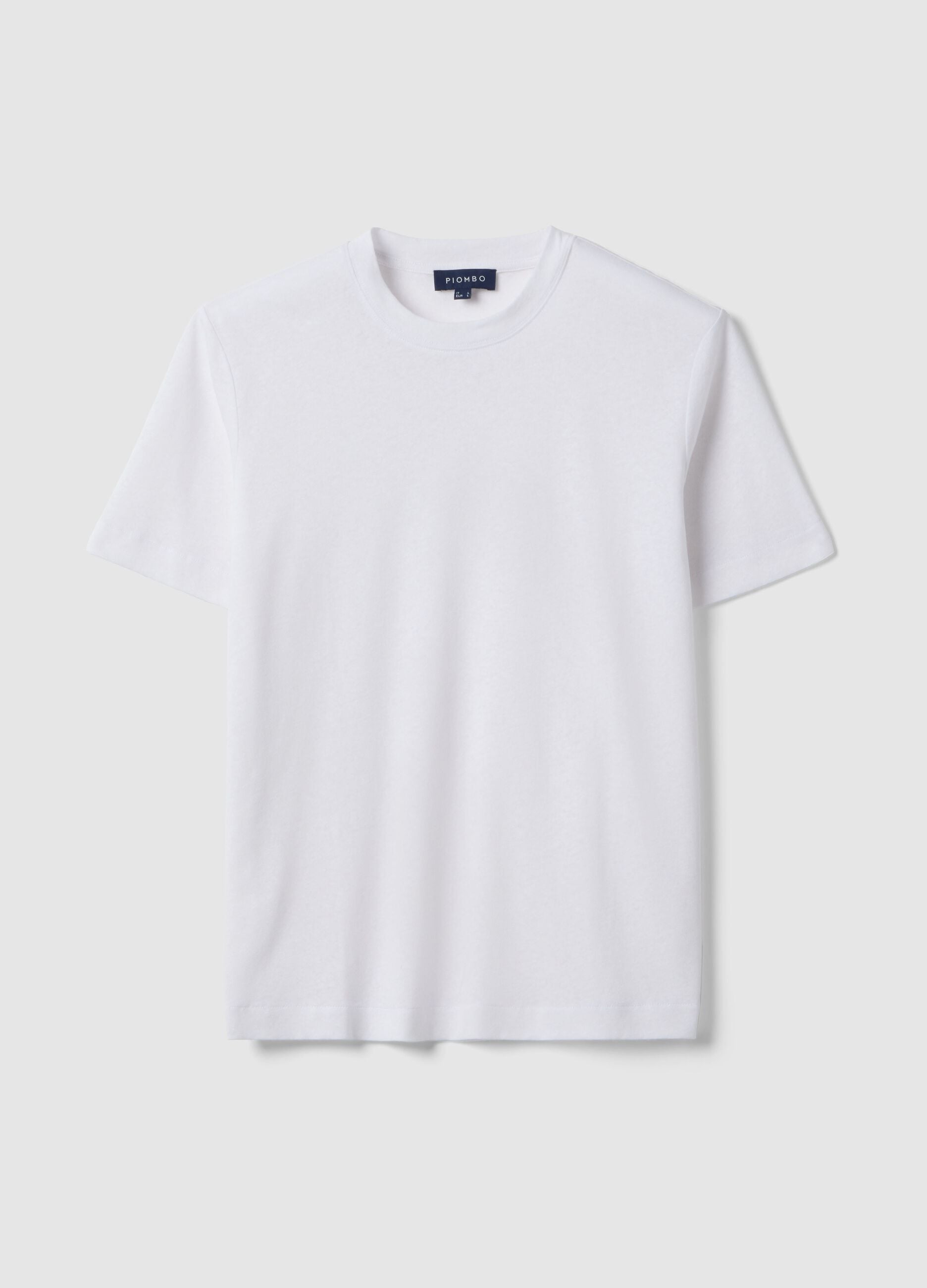 White regular fit linen and cotton blend T-shirt