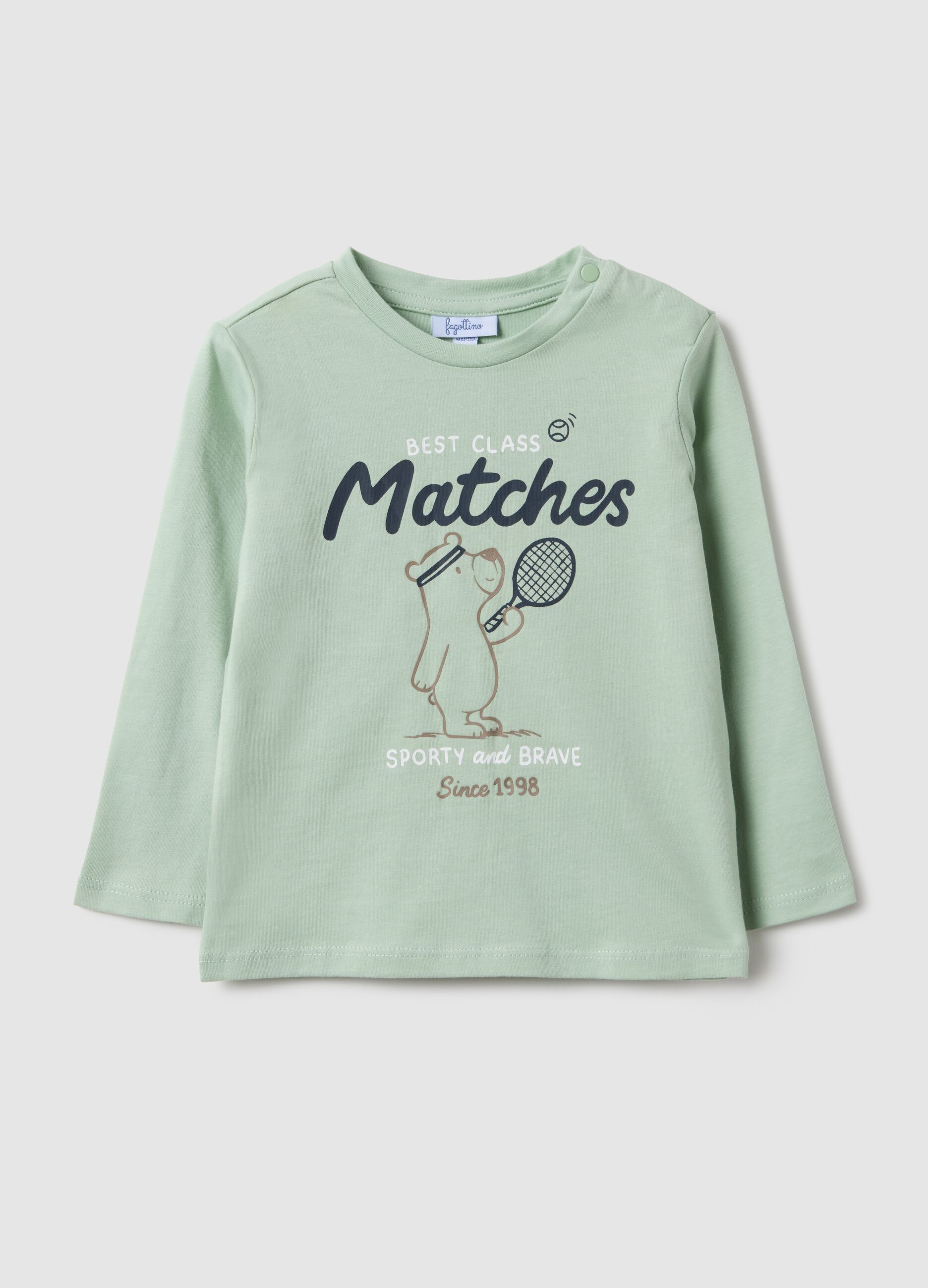 Green pure cotton boys' regular fit t-shirt with print