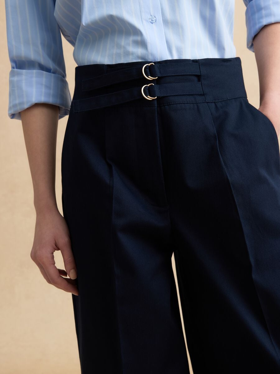 Wide leg blue cotton chinos_3