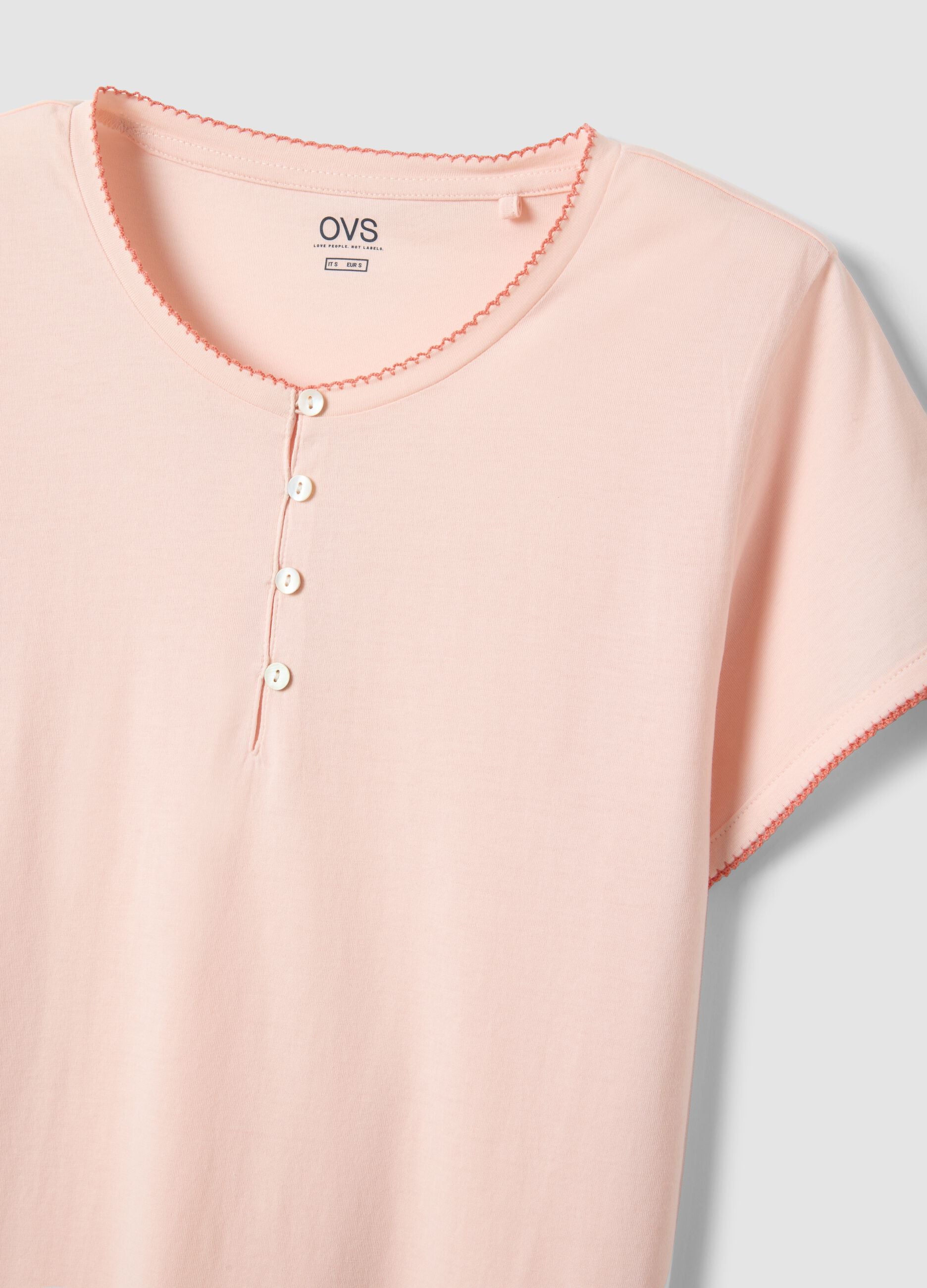 Pink pure cotton nightdress regular fit with Henley neckline