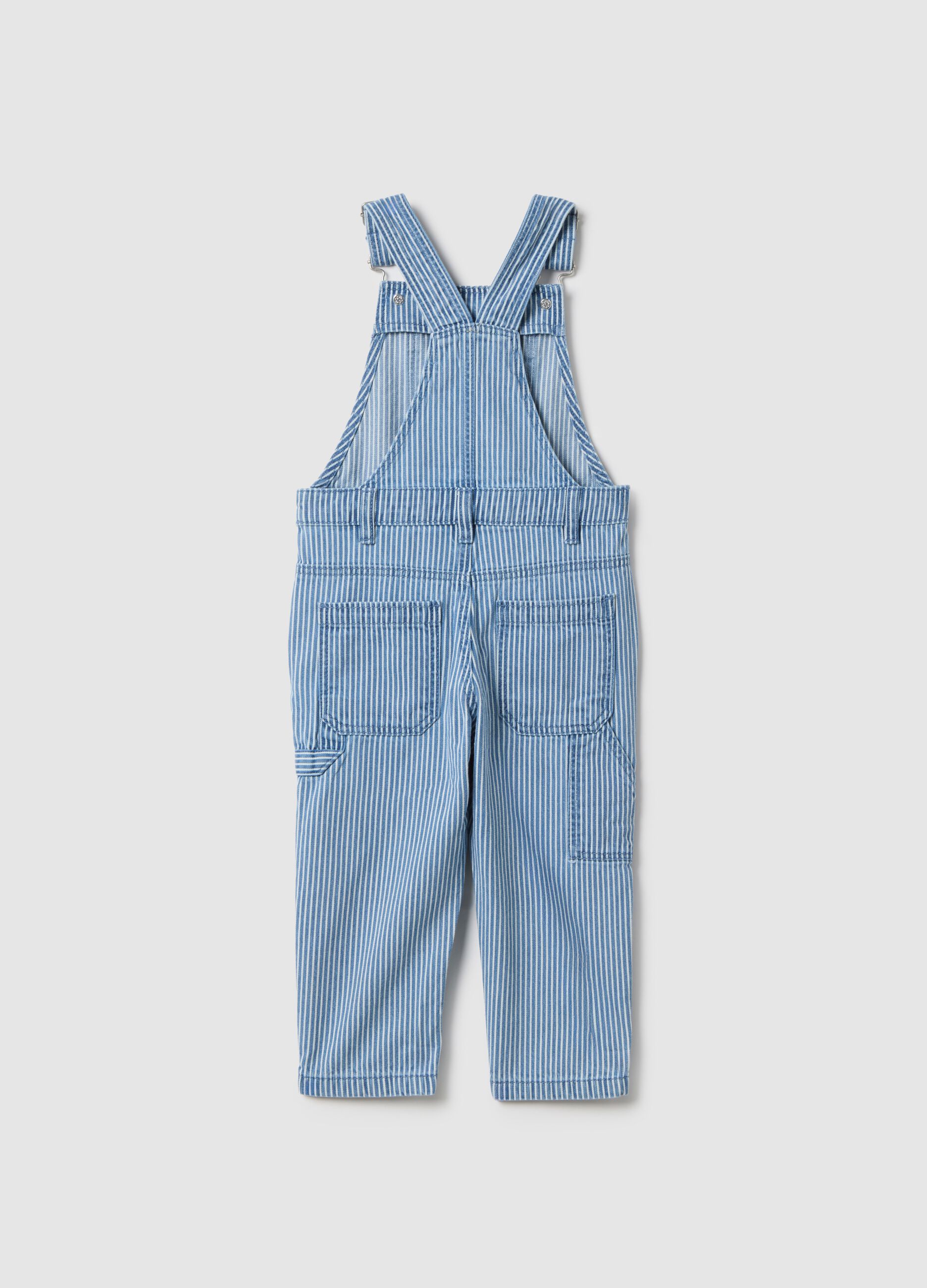 Pure cotton regular fit baby dungarees with blue stripes