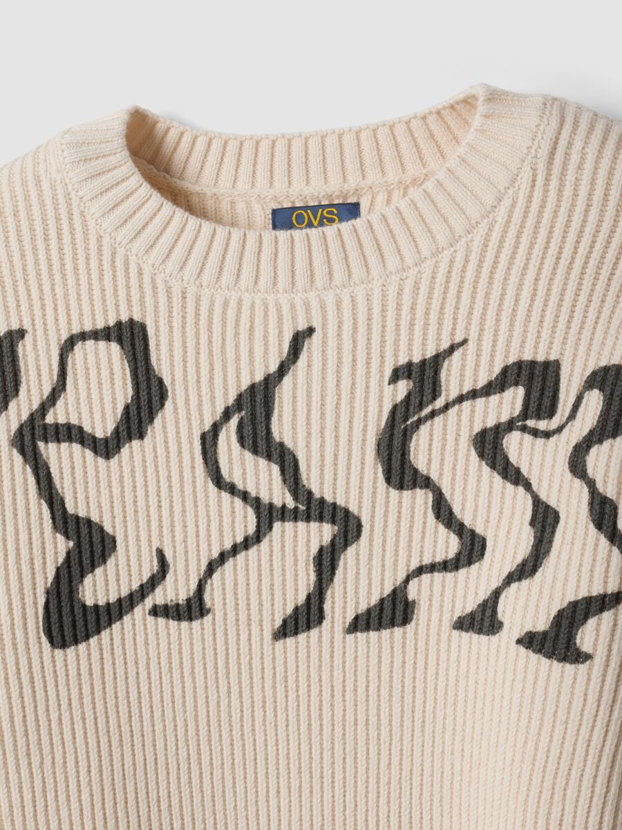 Maglia over beige in misto cotone con girocollo a costine per ragazzo_1