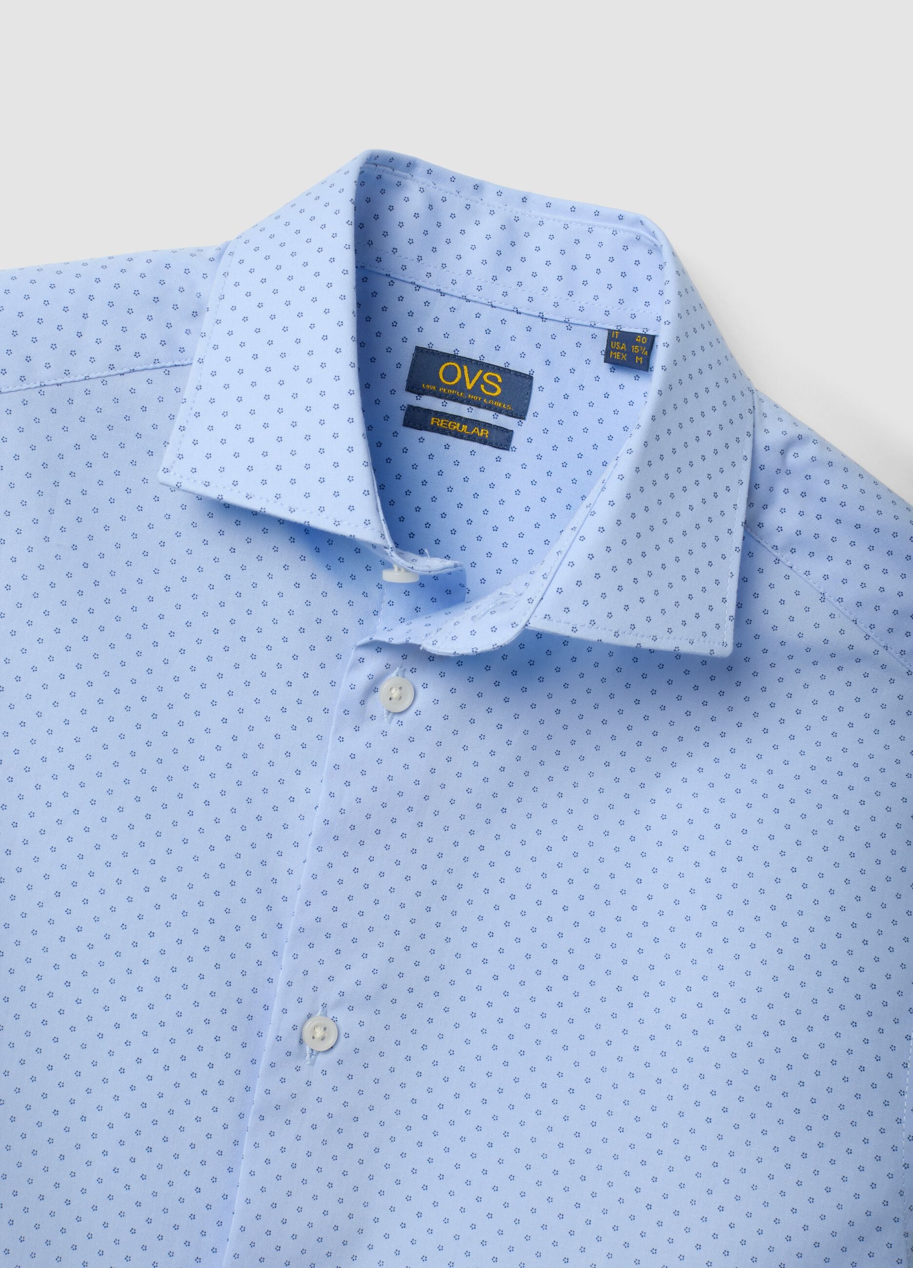 Light blue stretch cotton poplin shirt with spread collar