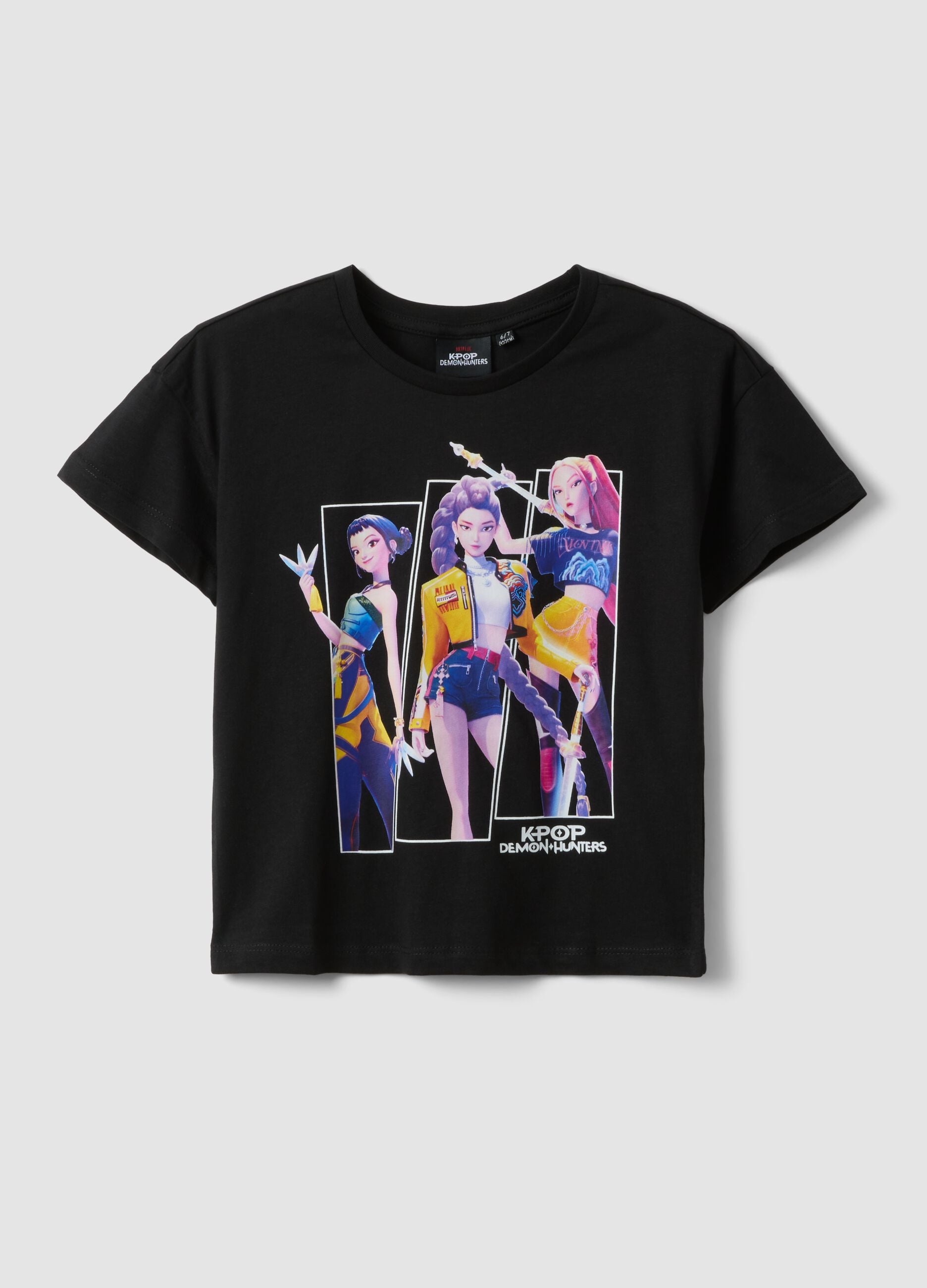 Girls' regular fit black pure cotton T-shirt with print