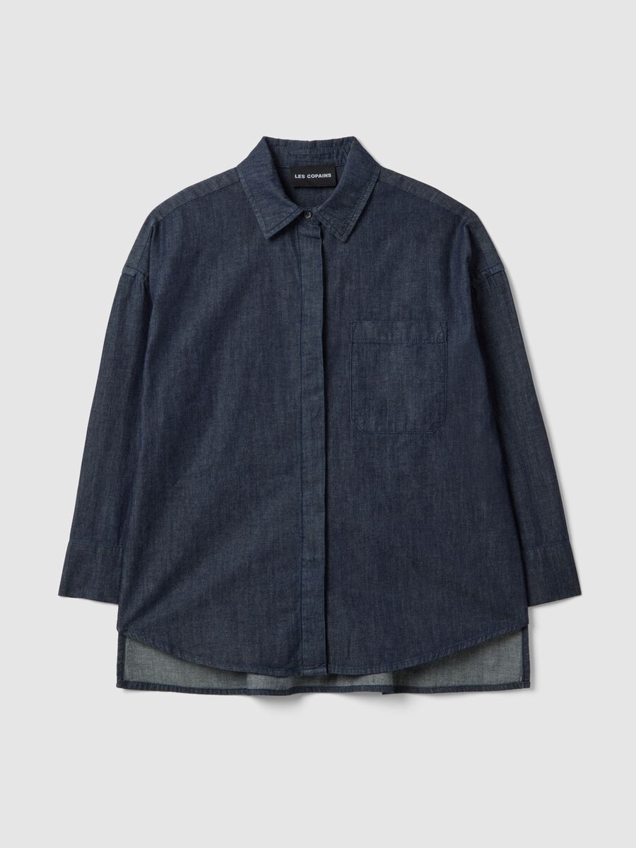 Oversized fit long shirt in pure blue denim cotton_4