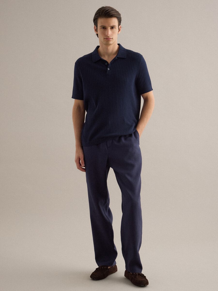 Pantaloni in puro lino blu regular fit_1