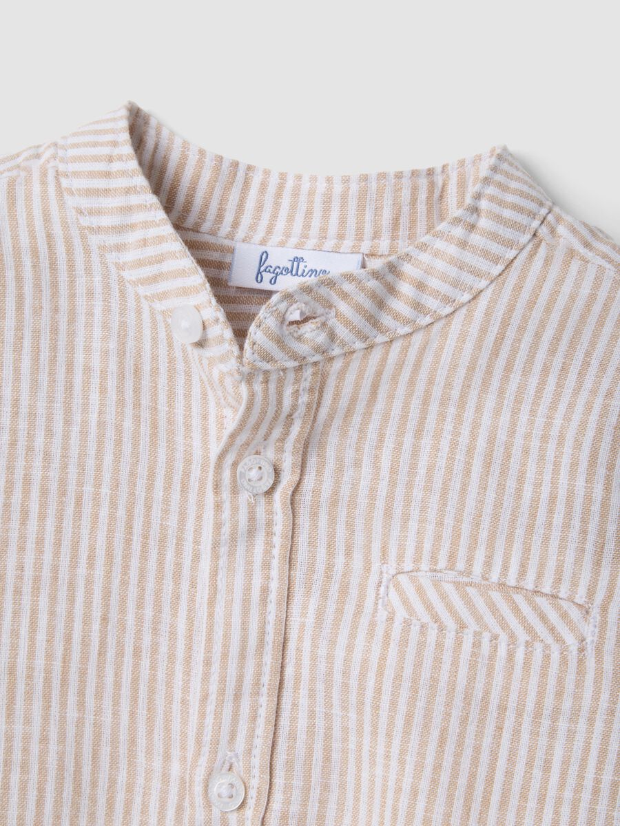 Boys&rsquo; white and beige striped linen-cotton blend shirt_3
