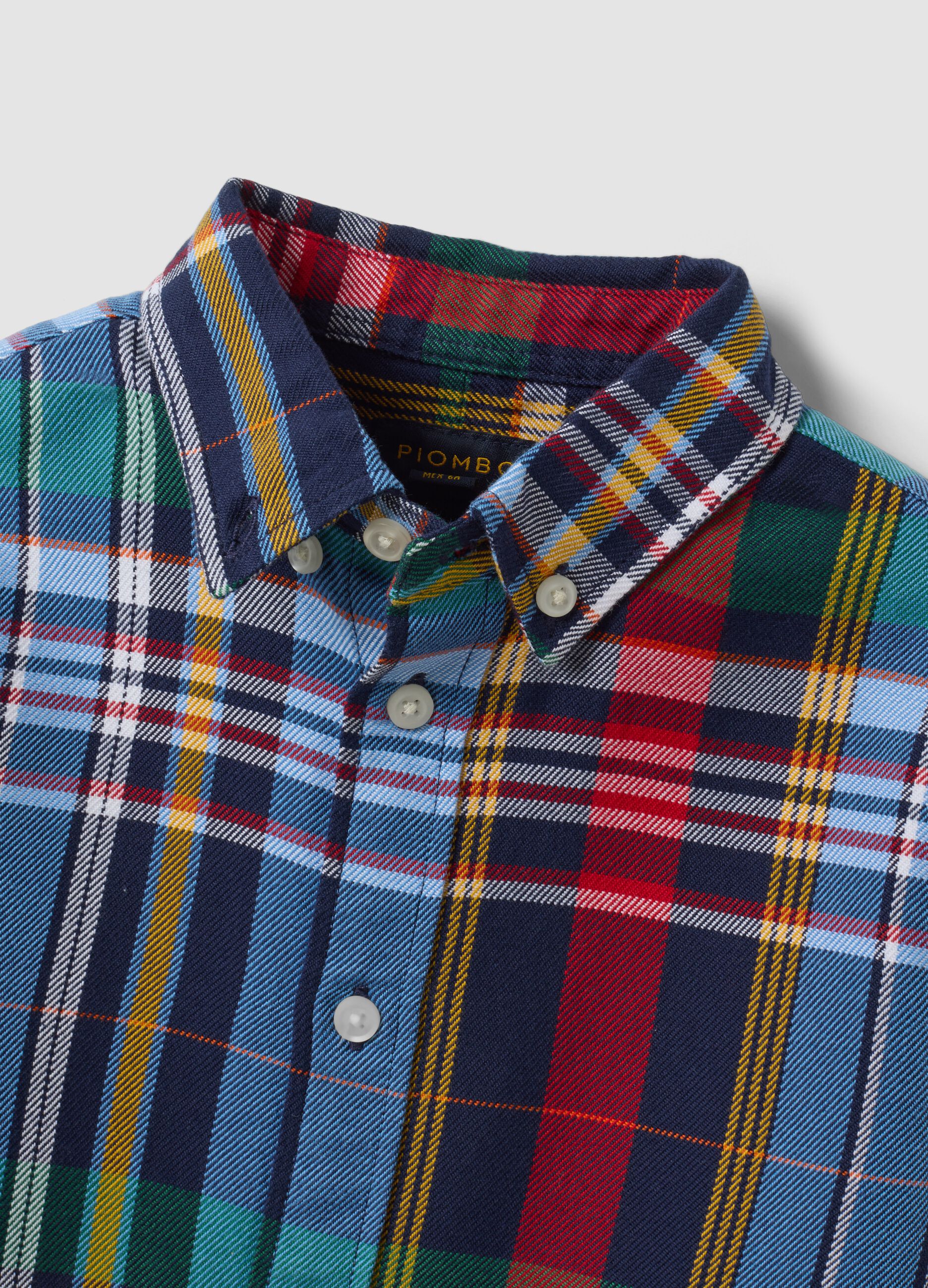 Multicolour pure cotton checked shirt with classic button-down collar