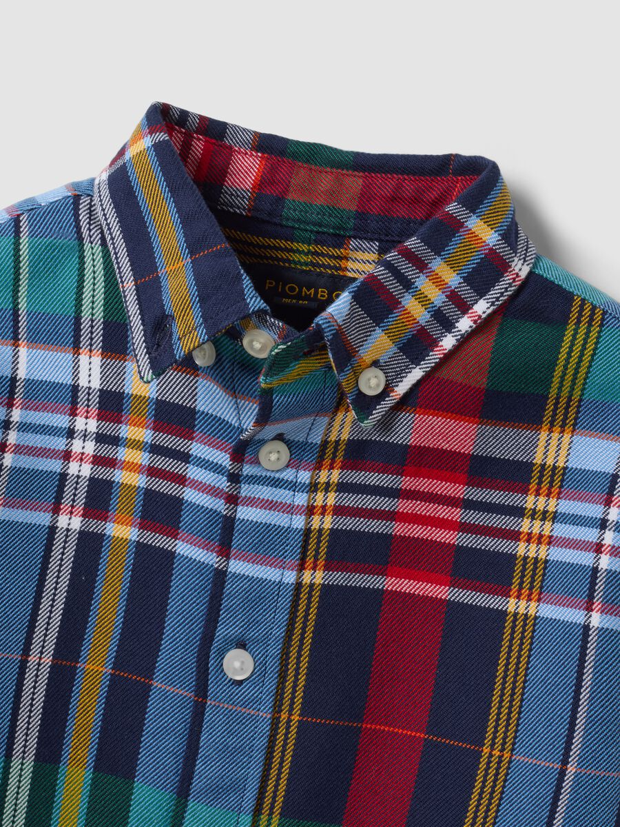 Multicolour pure cotton checked shirt with classic button-down collar_5