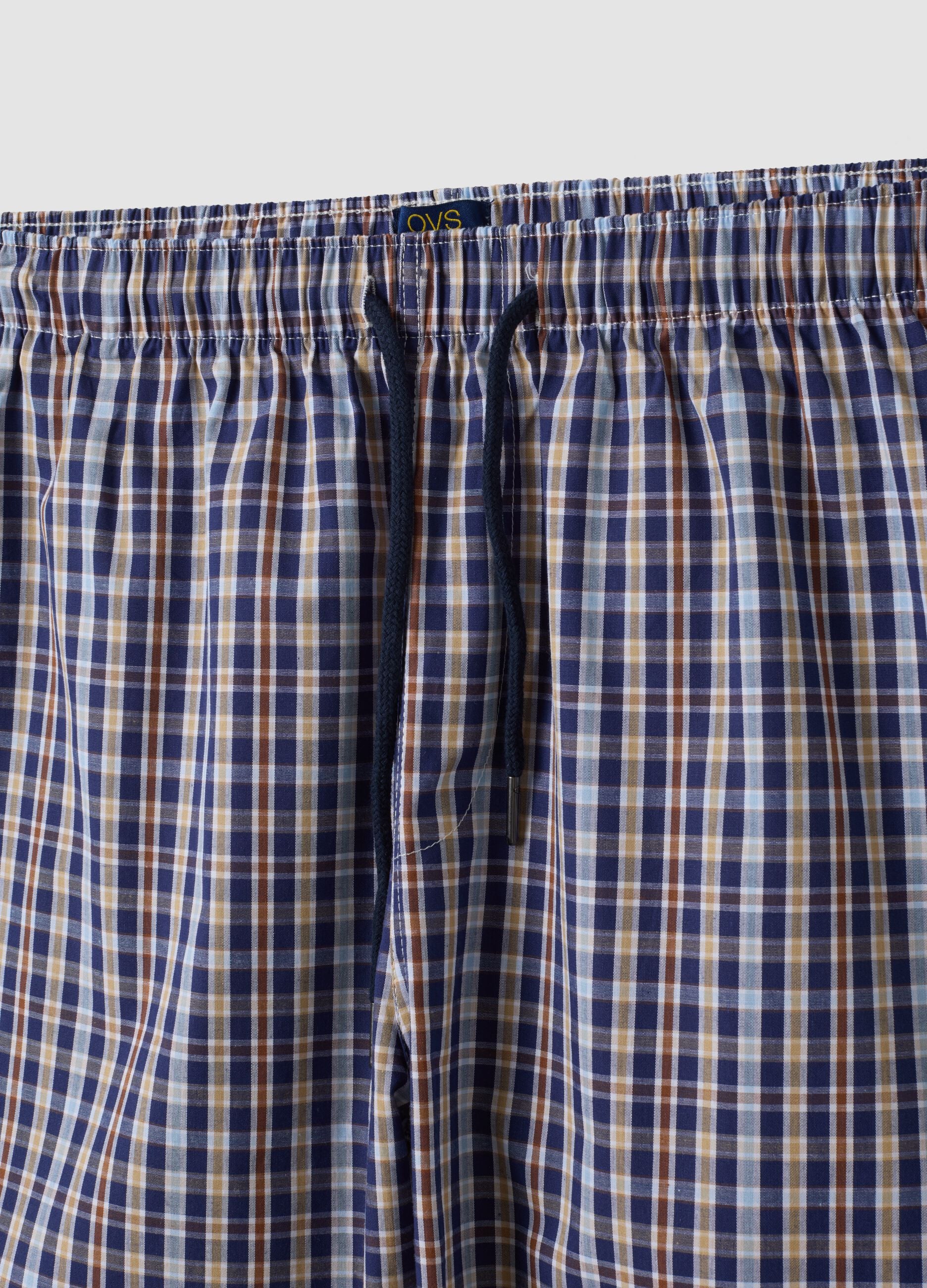 Blue organic cotton checked pyjama shorts